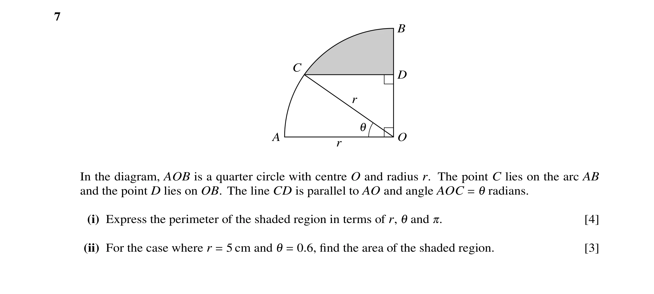 Question 21: B C D r 1 A O r In the diagram, AOB is a quarter circle with centre O and radius r. The point C lies on the arc AB and the point D lies on …