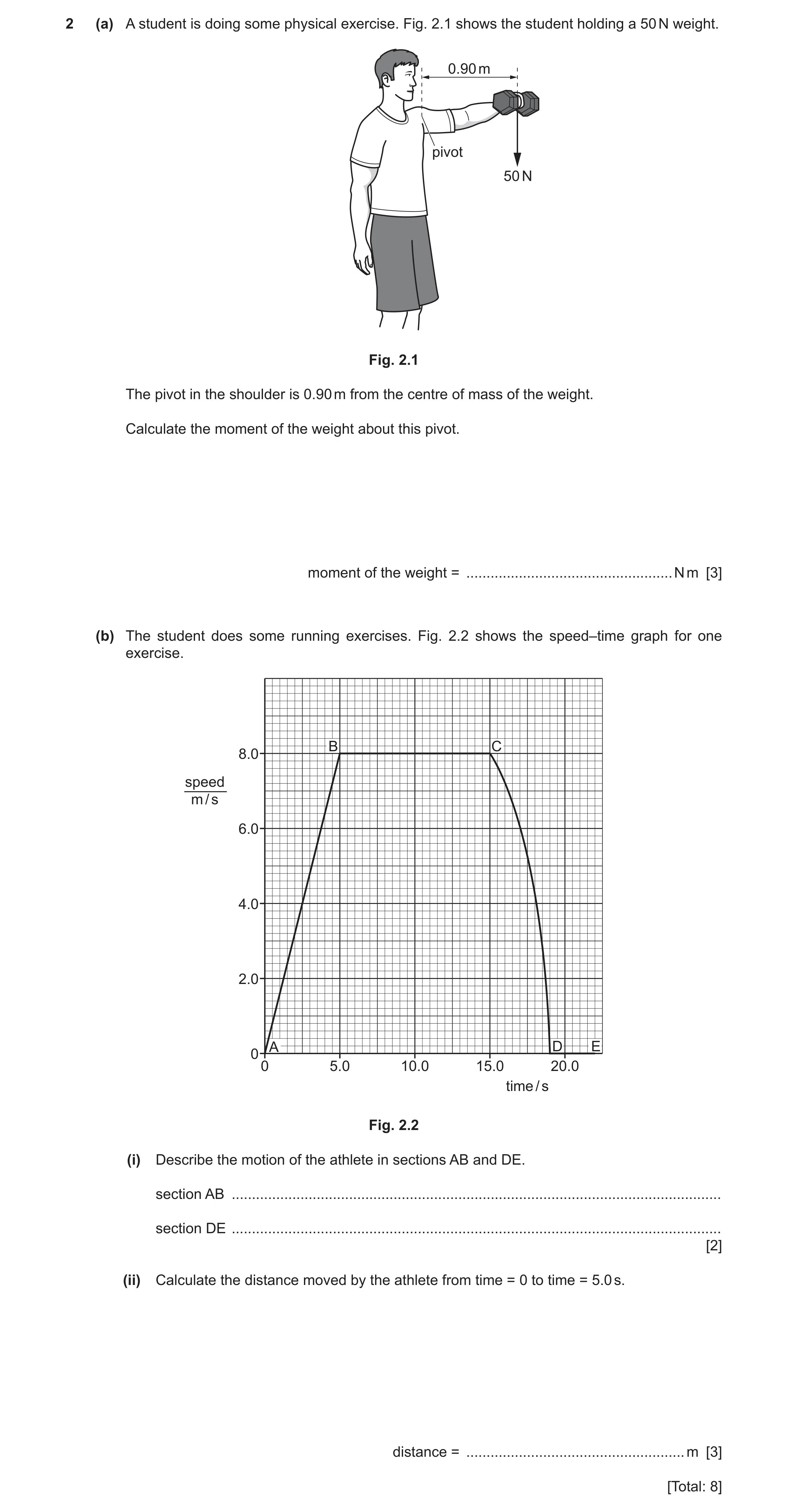Question 41: (a) A student is doing some physical exercise. Fig. 2.1 shows the student holding a 50 N weight. 0.90 m pivot 50 N Fig. 2.1 The pivot in th…