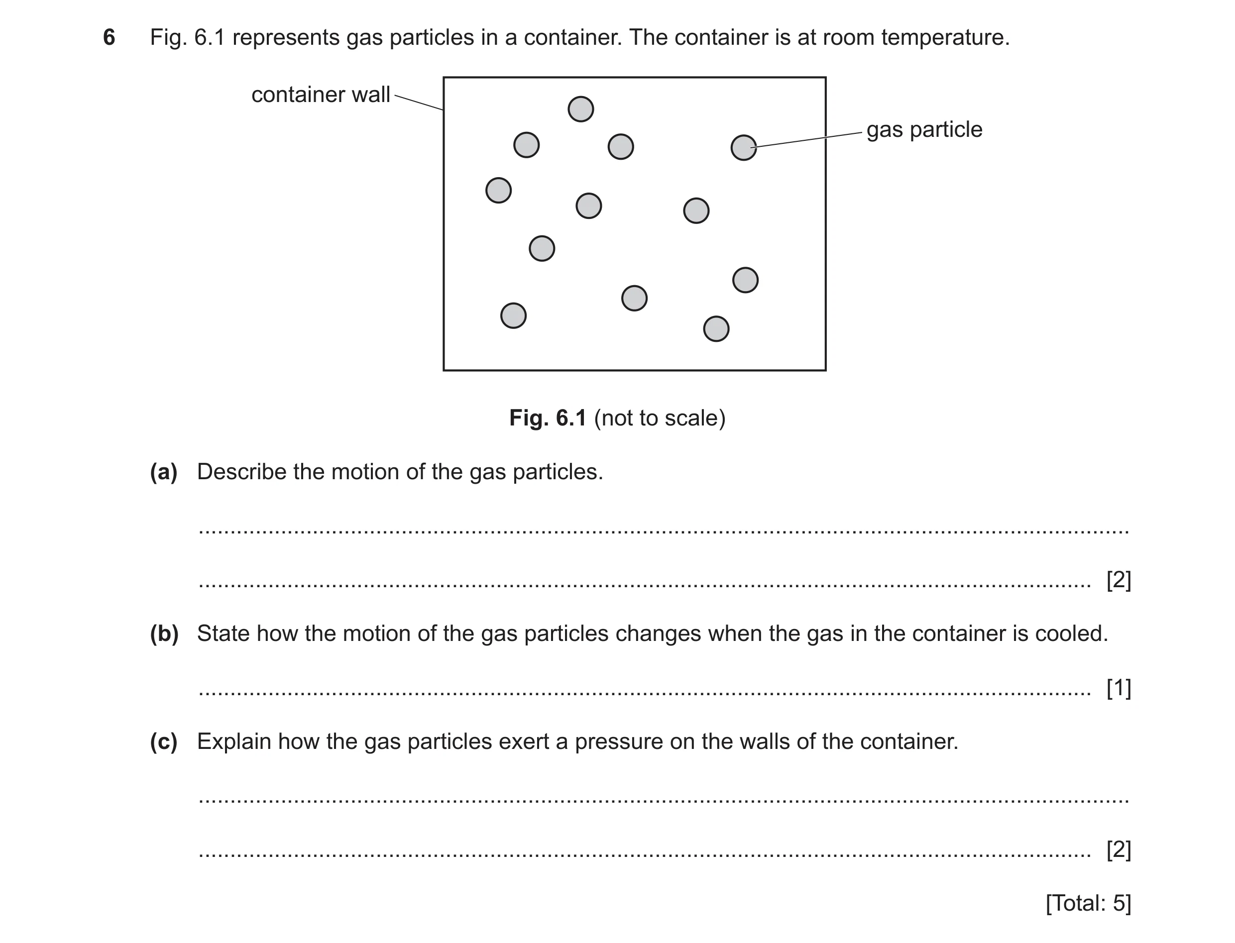 Question 31: Fig. 6.1 represents gas particles in a container. The container is at room temperature. container wall gas particle Fig. 6.1 (not to scale)…