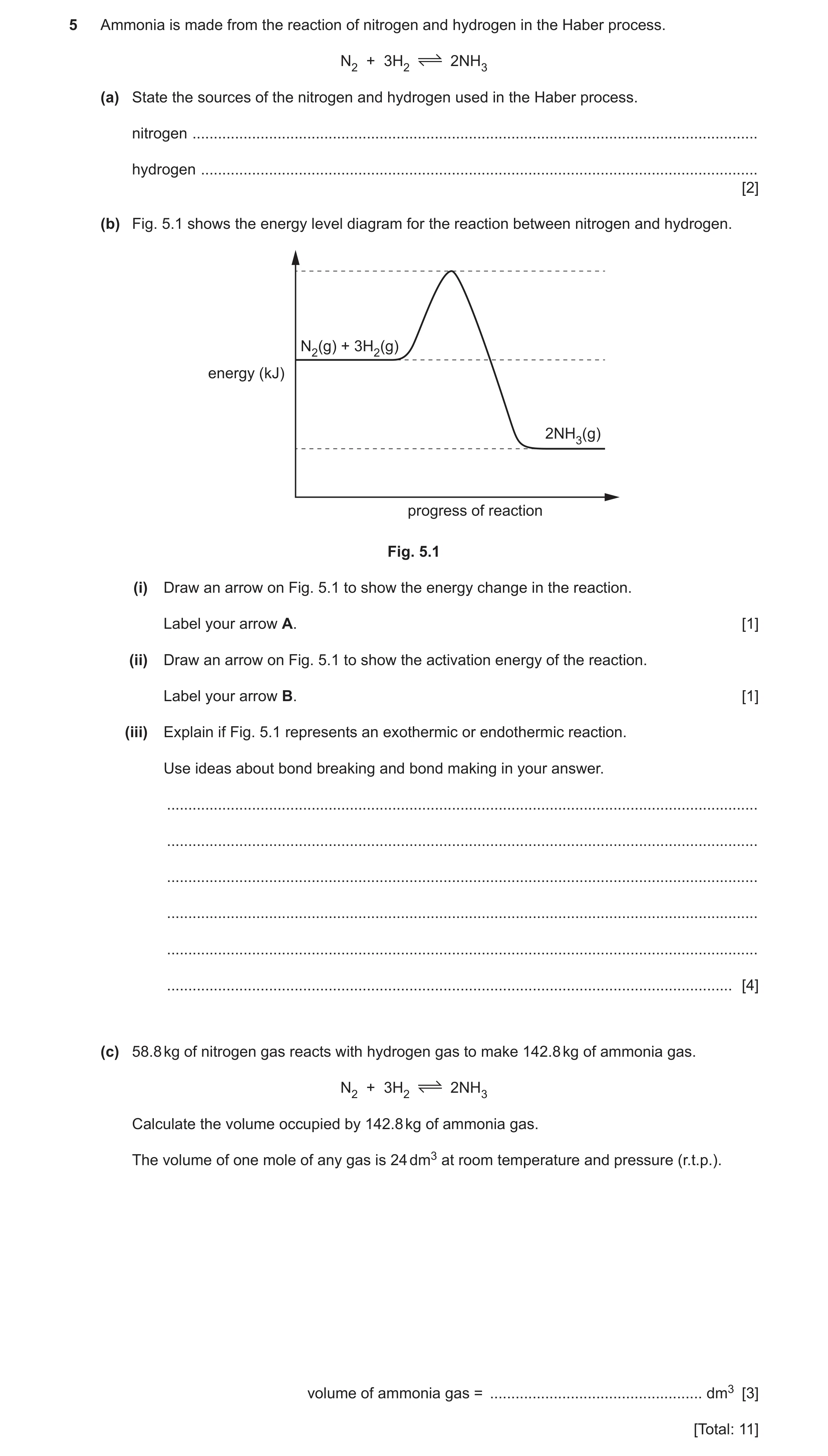 Question 28: Ammonia is made from the reaction of nitrogen and hydrogen in the Haber process. N2 + 3H2 2NH3 (a) State the sources of the nitrogen and hy…