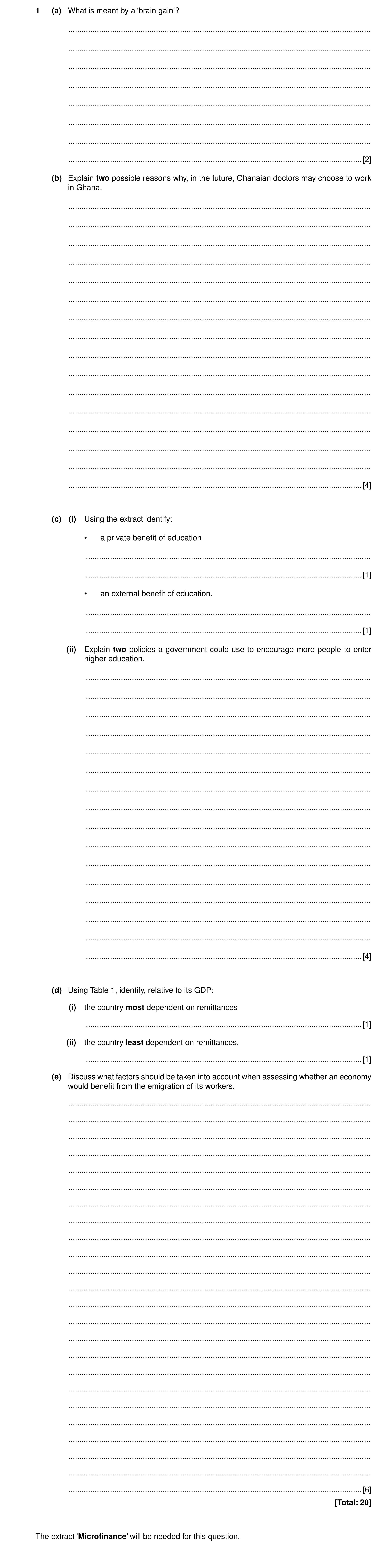 Question 5: (a) What is meant by a ‘brain gain’? ......................................................................................................…