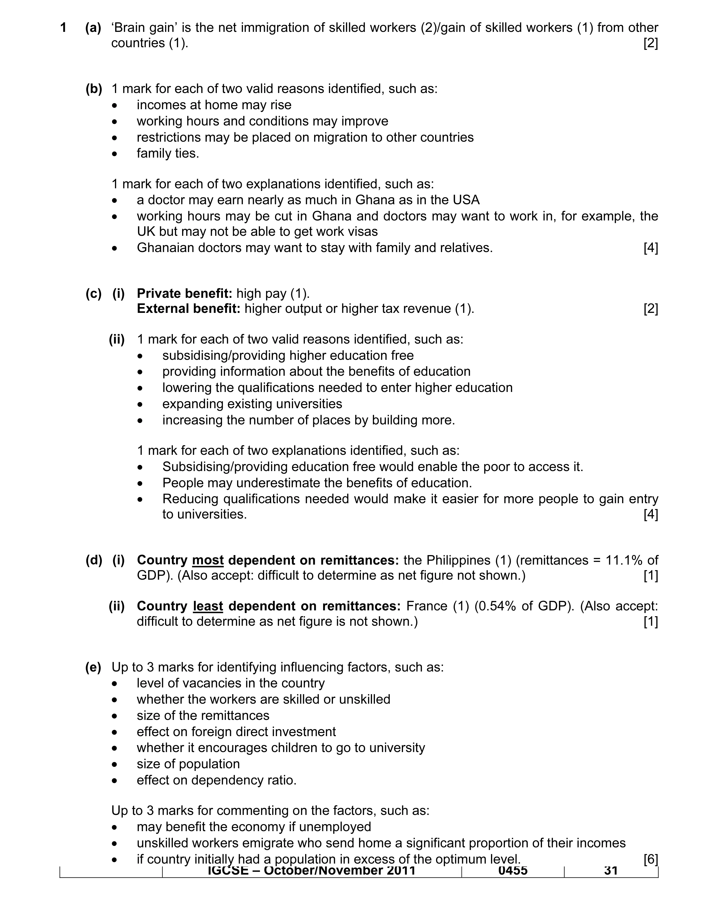 Mark scheme for question 5