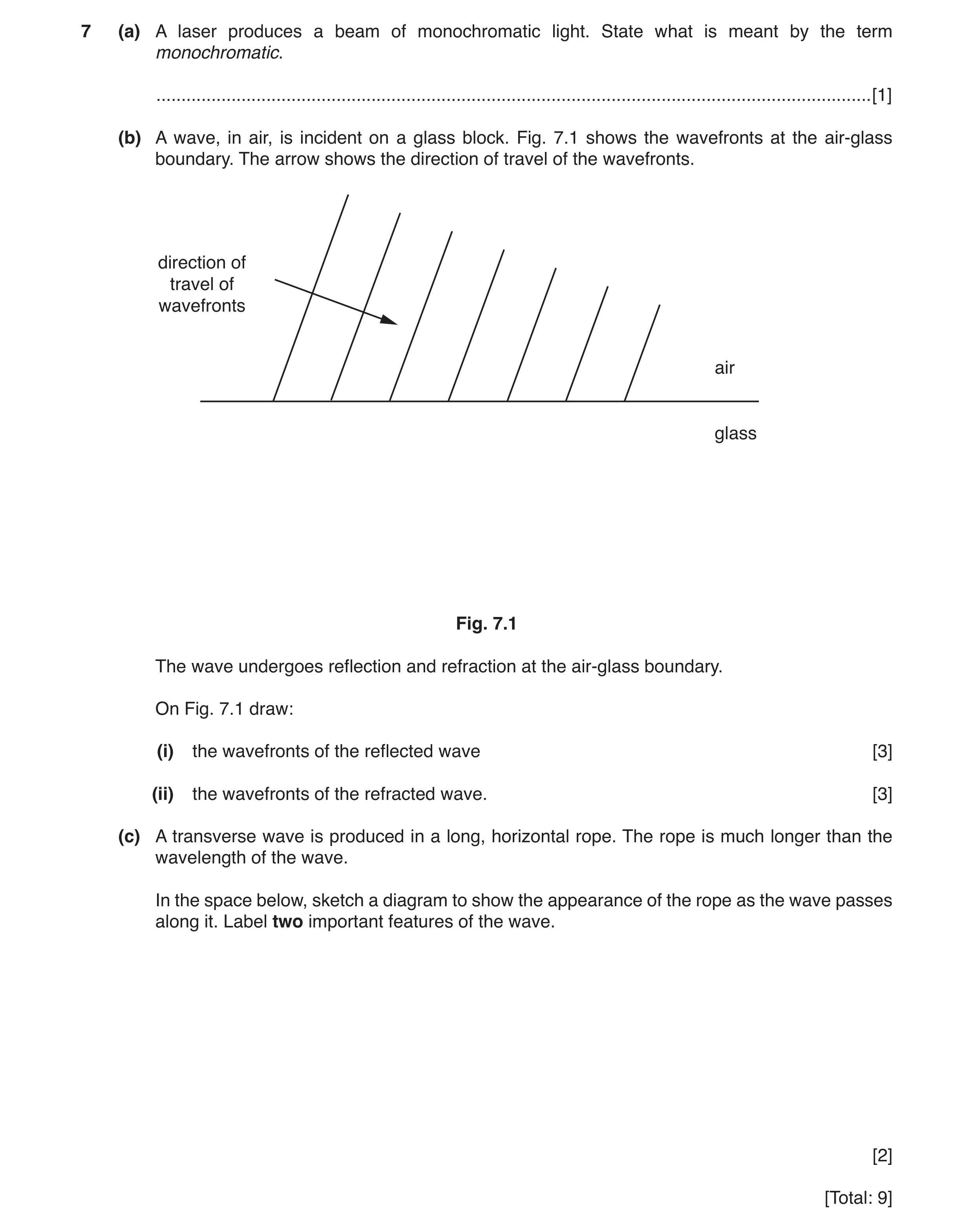 Question 6: (a) A laser produces a beam of monochromatic light. State what is meant by the term monochromatic. ........................................…