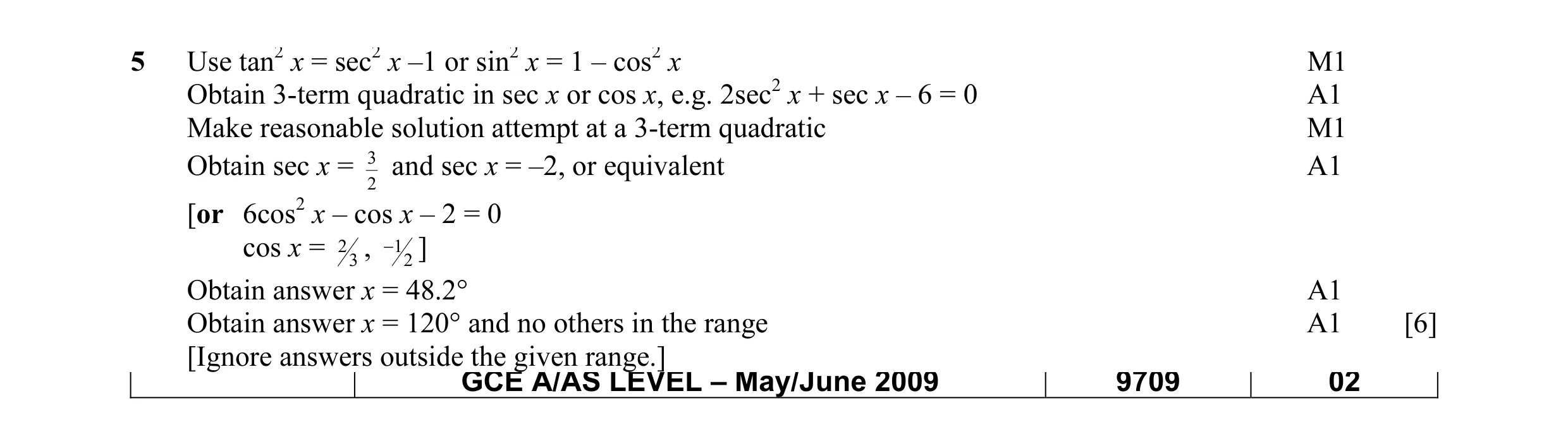 Mark scheme for question 10