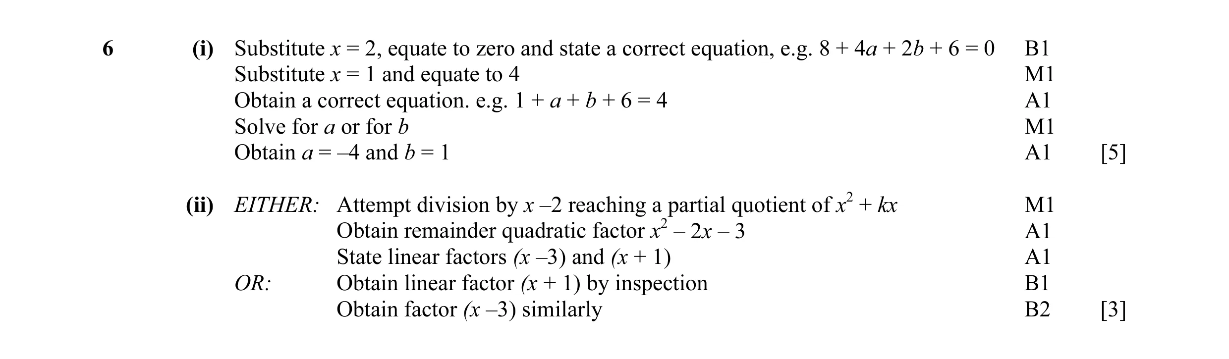 Mark scheme for question 9