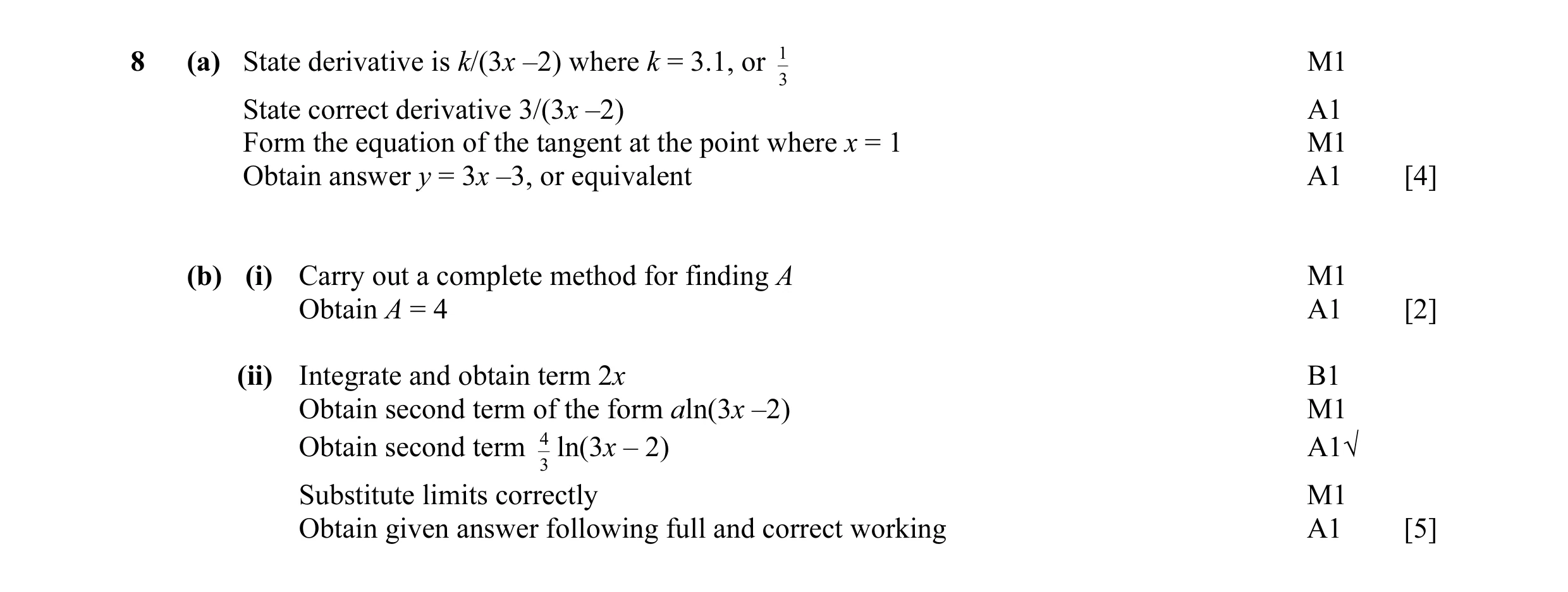 Mark scheme for question 10