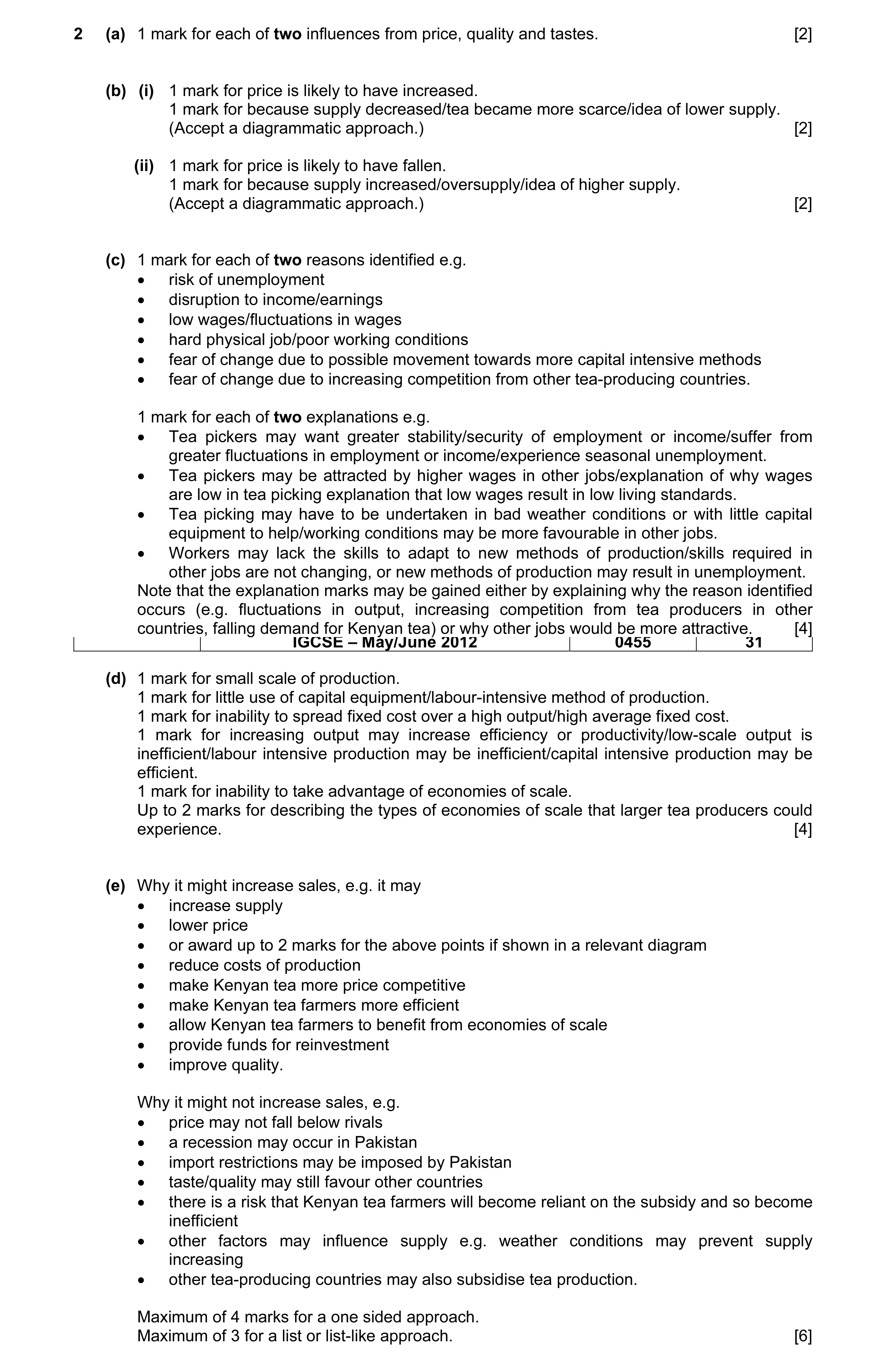 Mark scheme for question 8