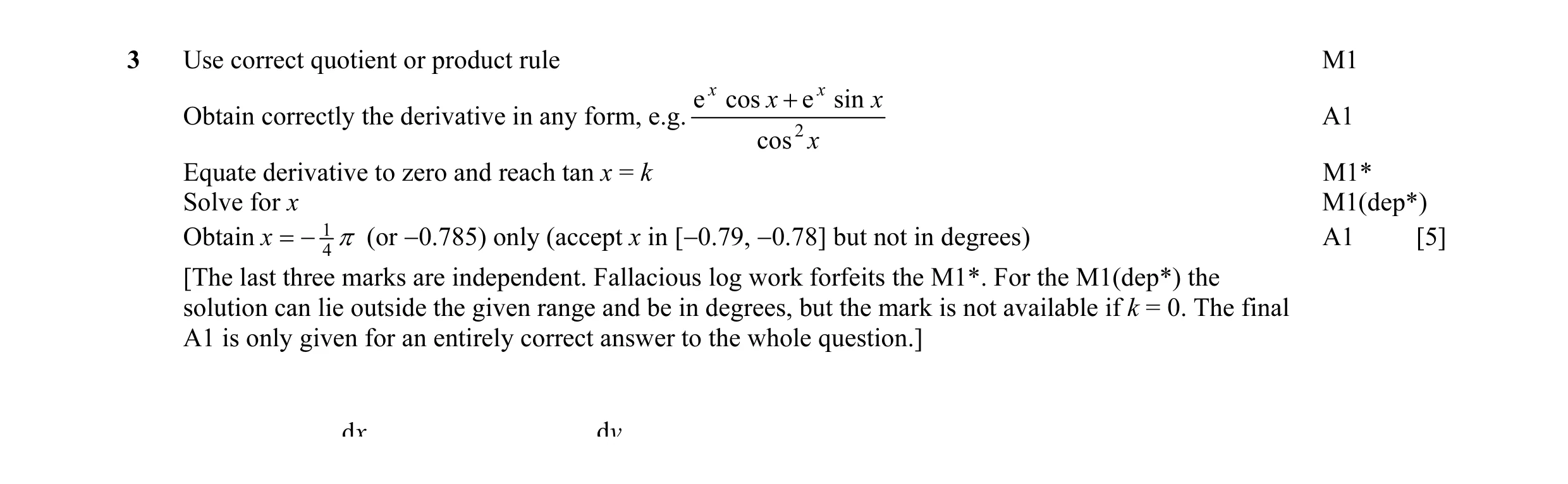 Mark scheme for question 4