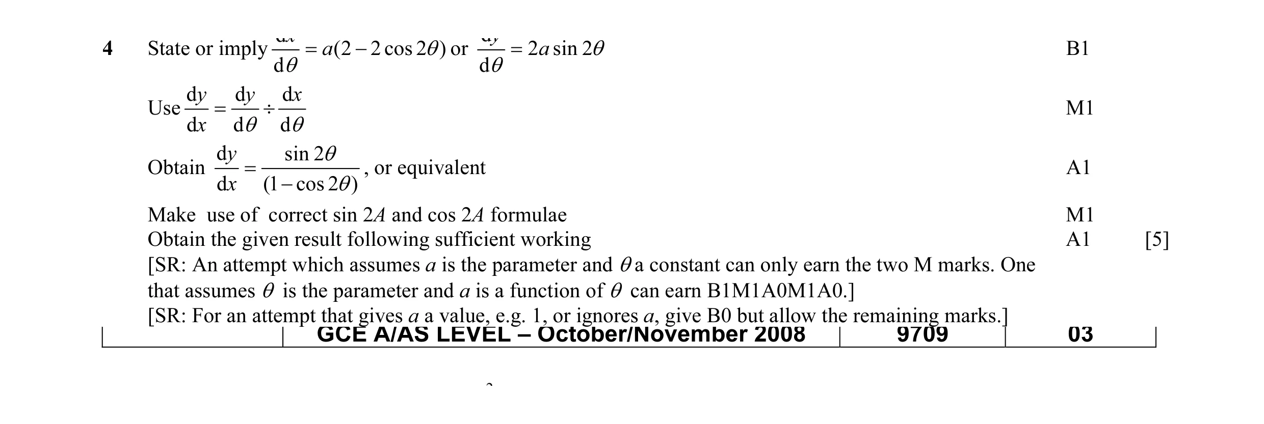 Mark scheme for question 5
