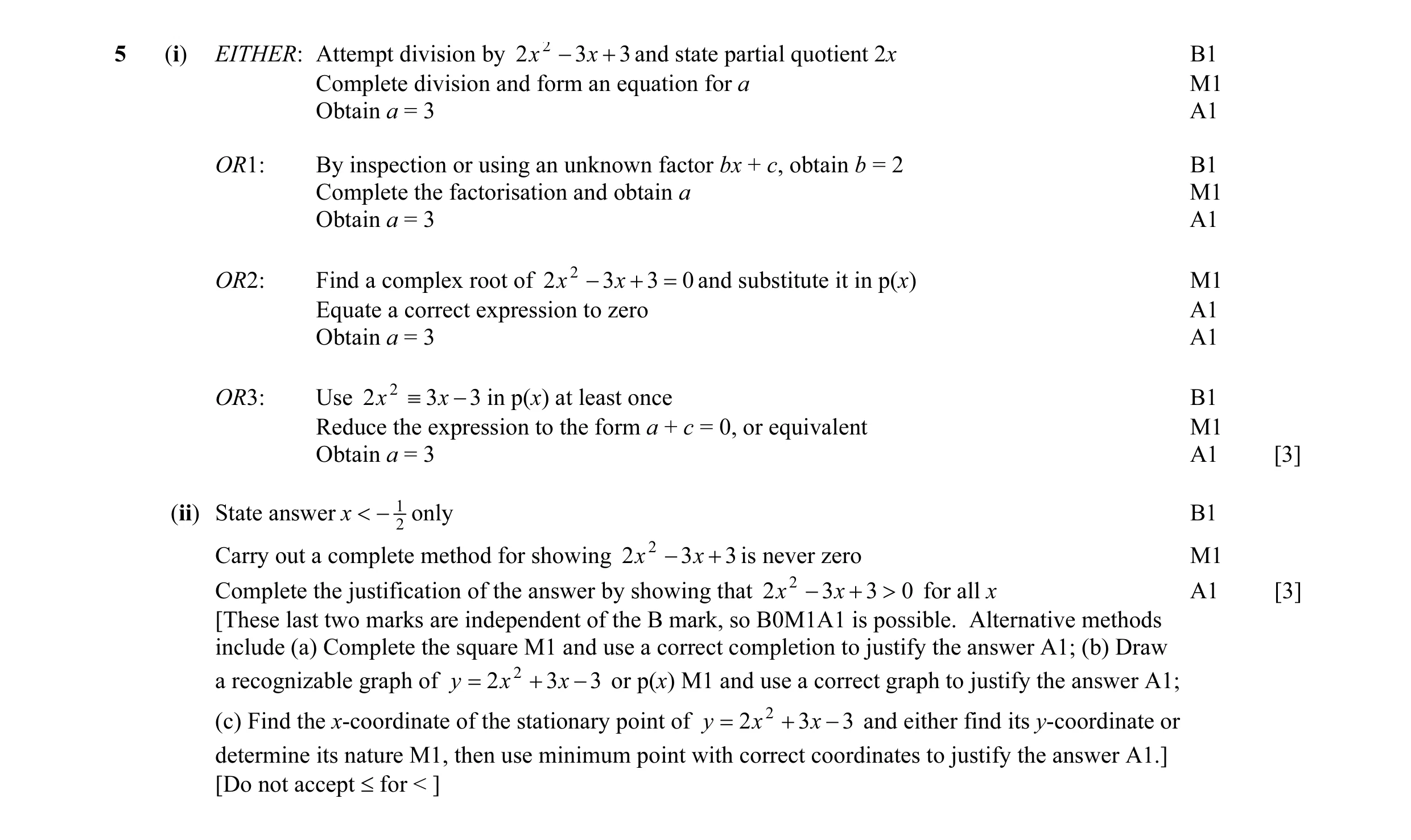 Mark scheme for question 5