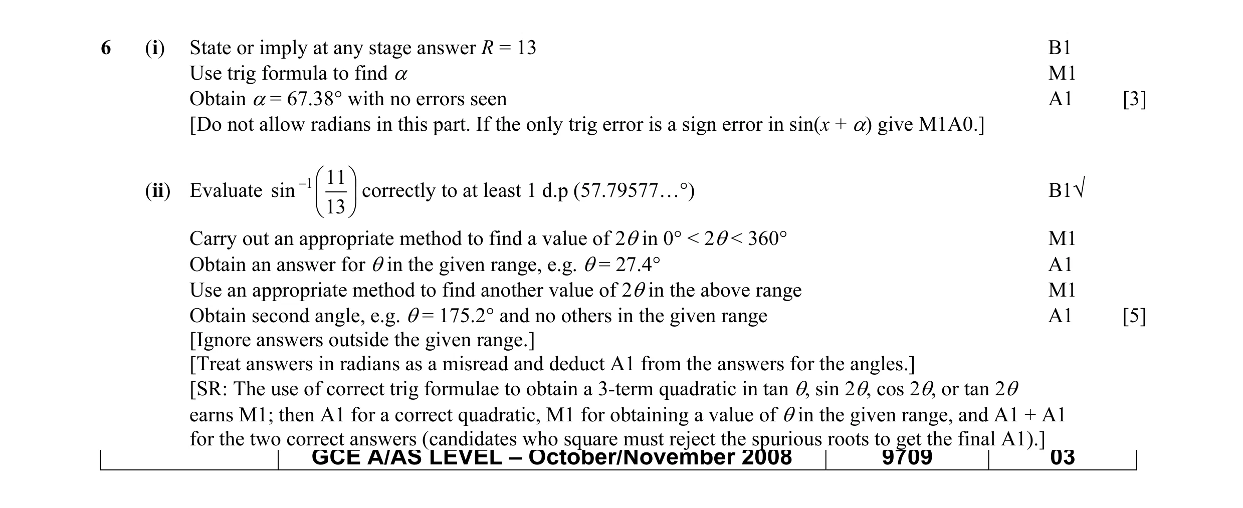 Mark scheme for question 8