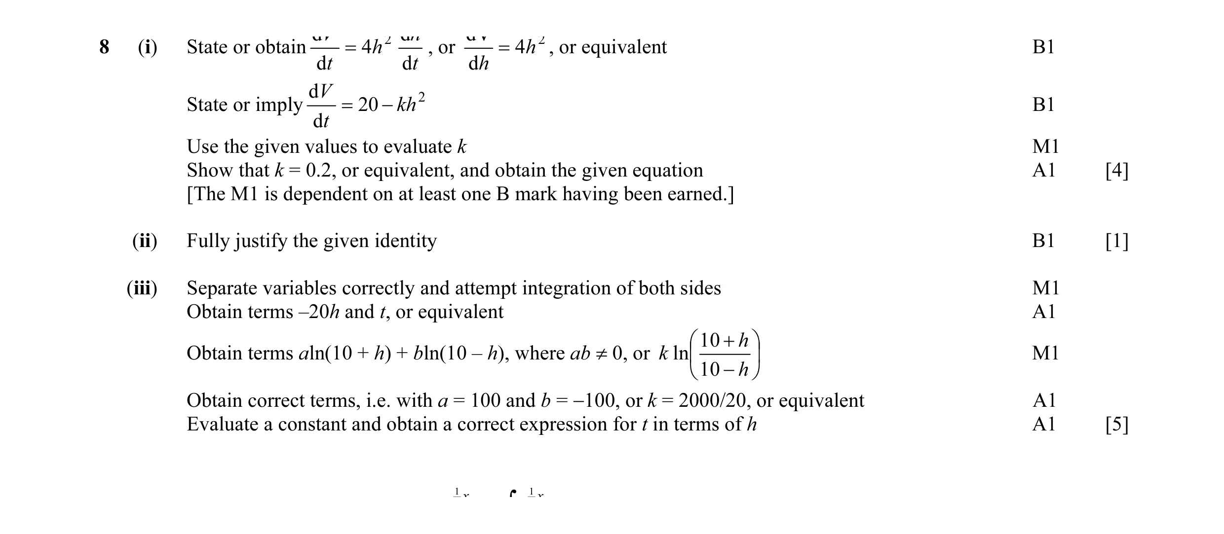 Mark scheme for question 3