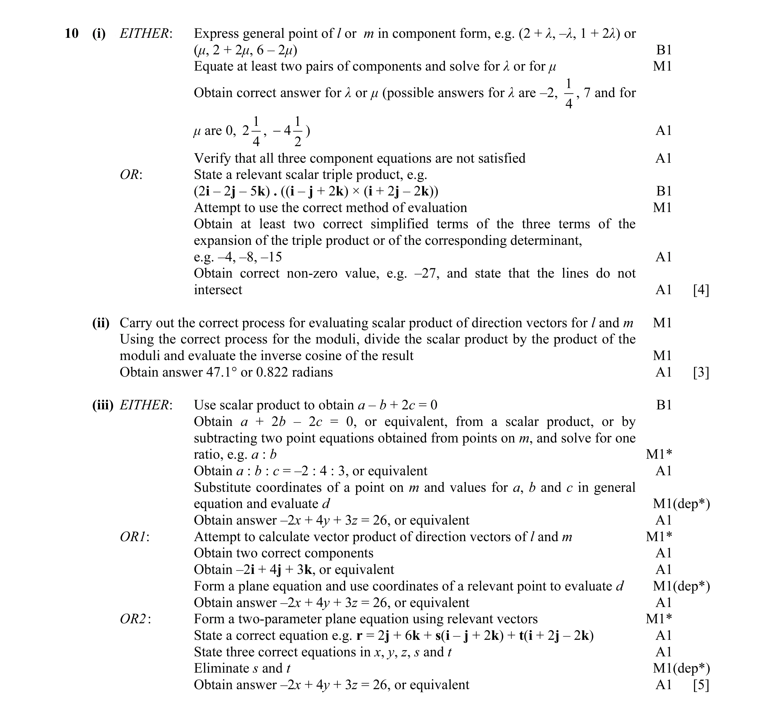 Mark scheme for question 15