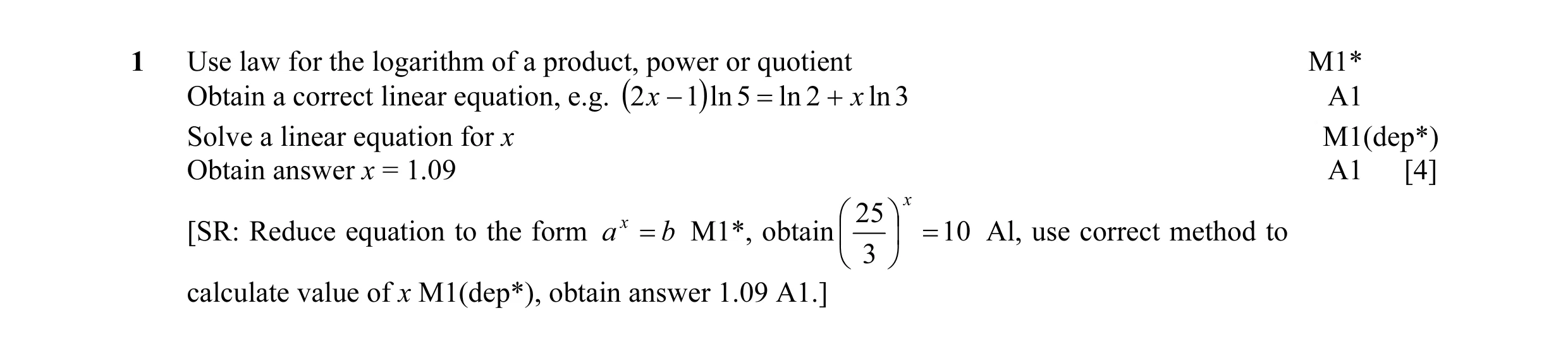 Mark scheme for question 13