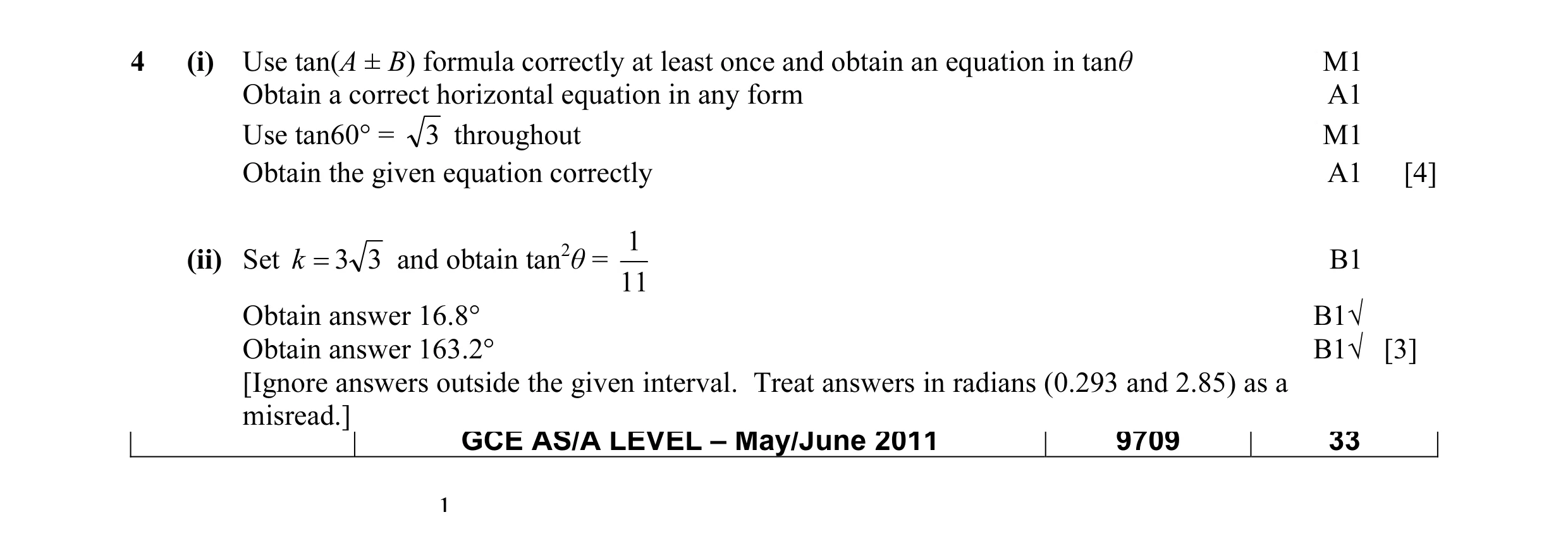 Mark scheme for question 24