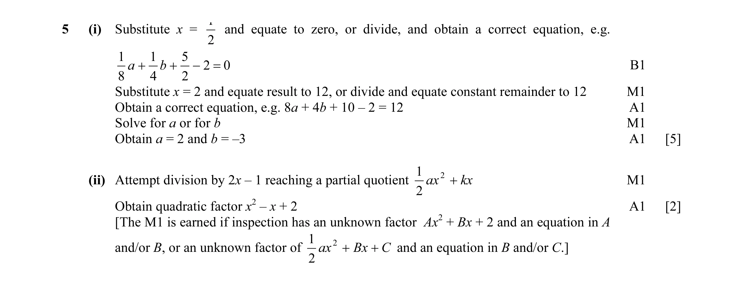 Mark scheme for question 12