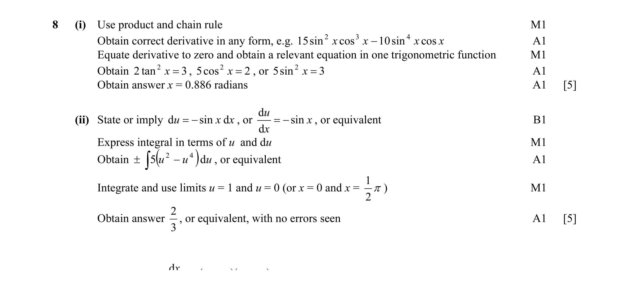 Mark scheme for question 16