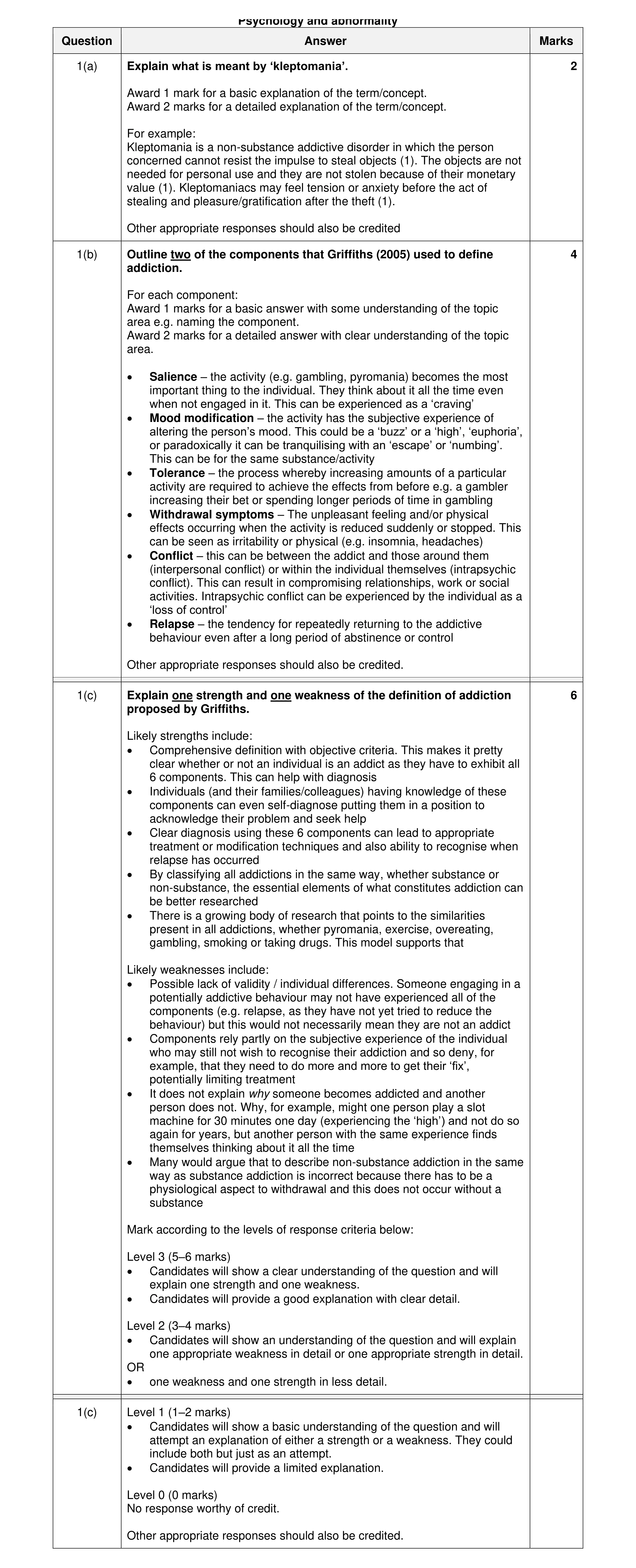 Mark scheme for question 5
