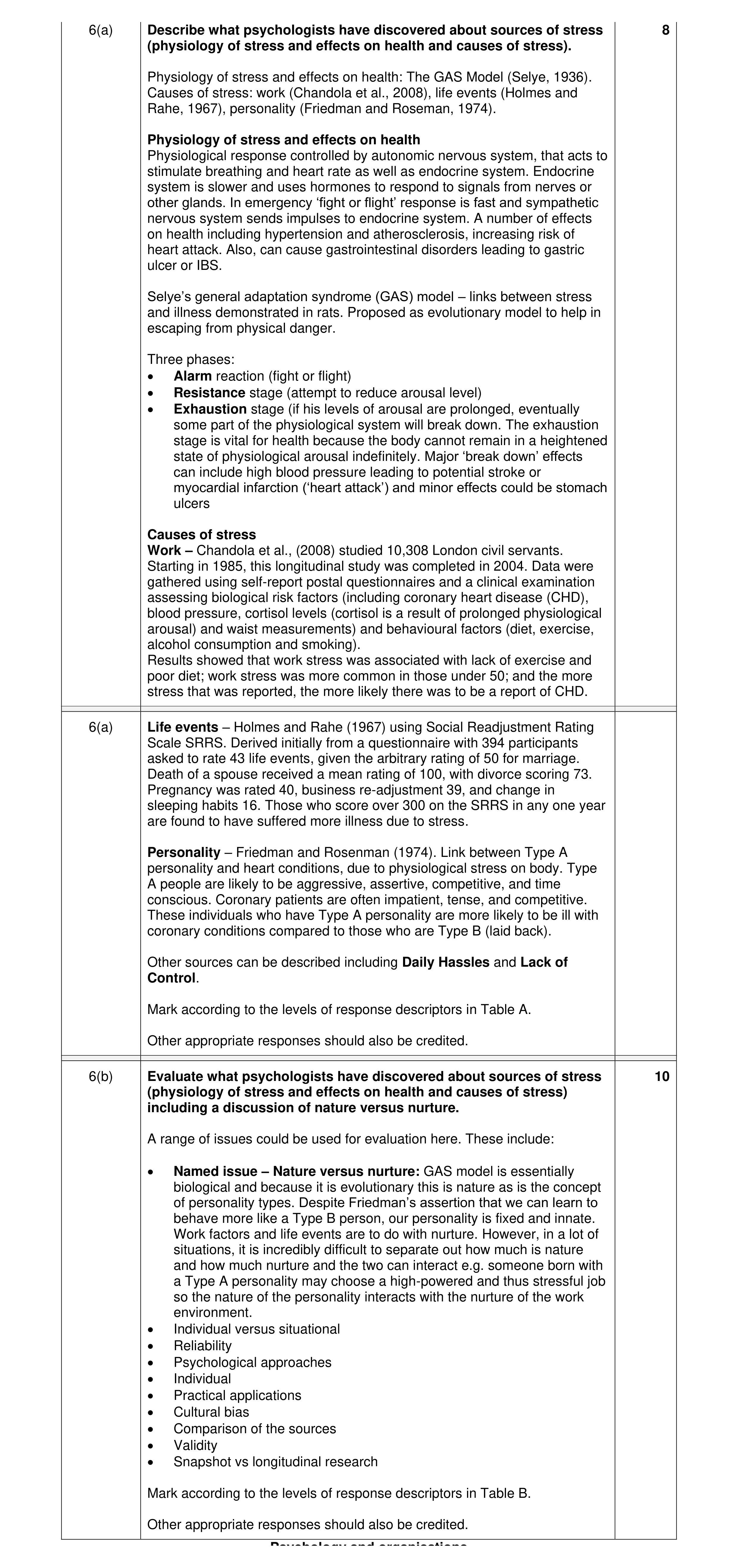 Mark scheme for question 9