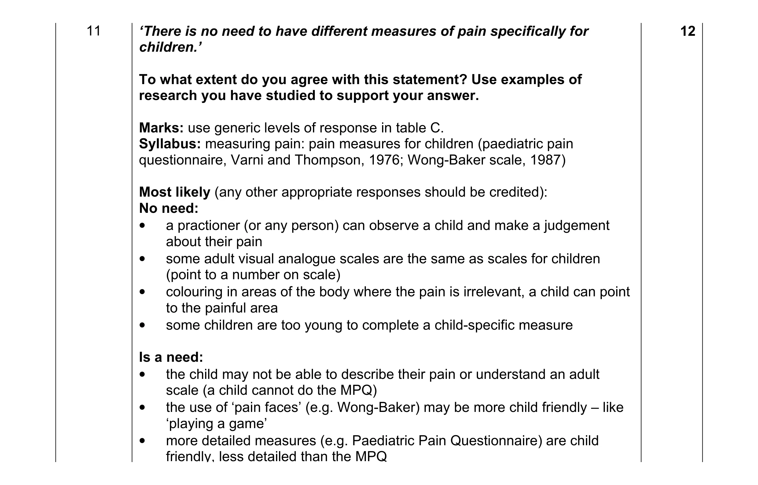 Mark scheme for question 16