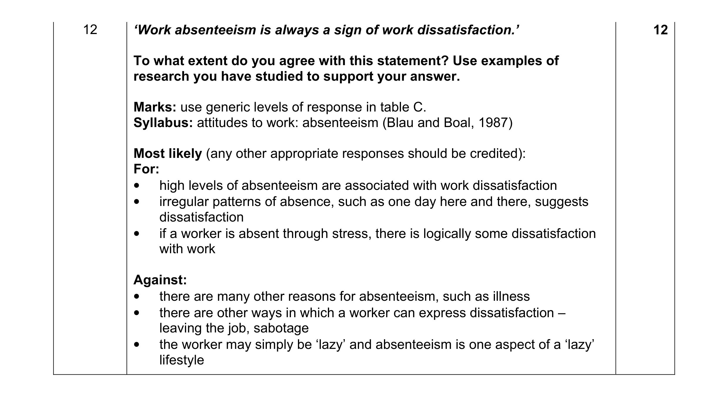 Mark scheme for question 17