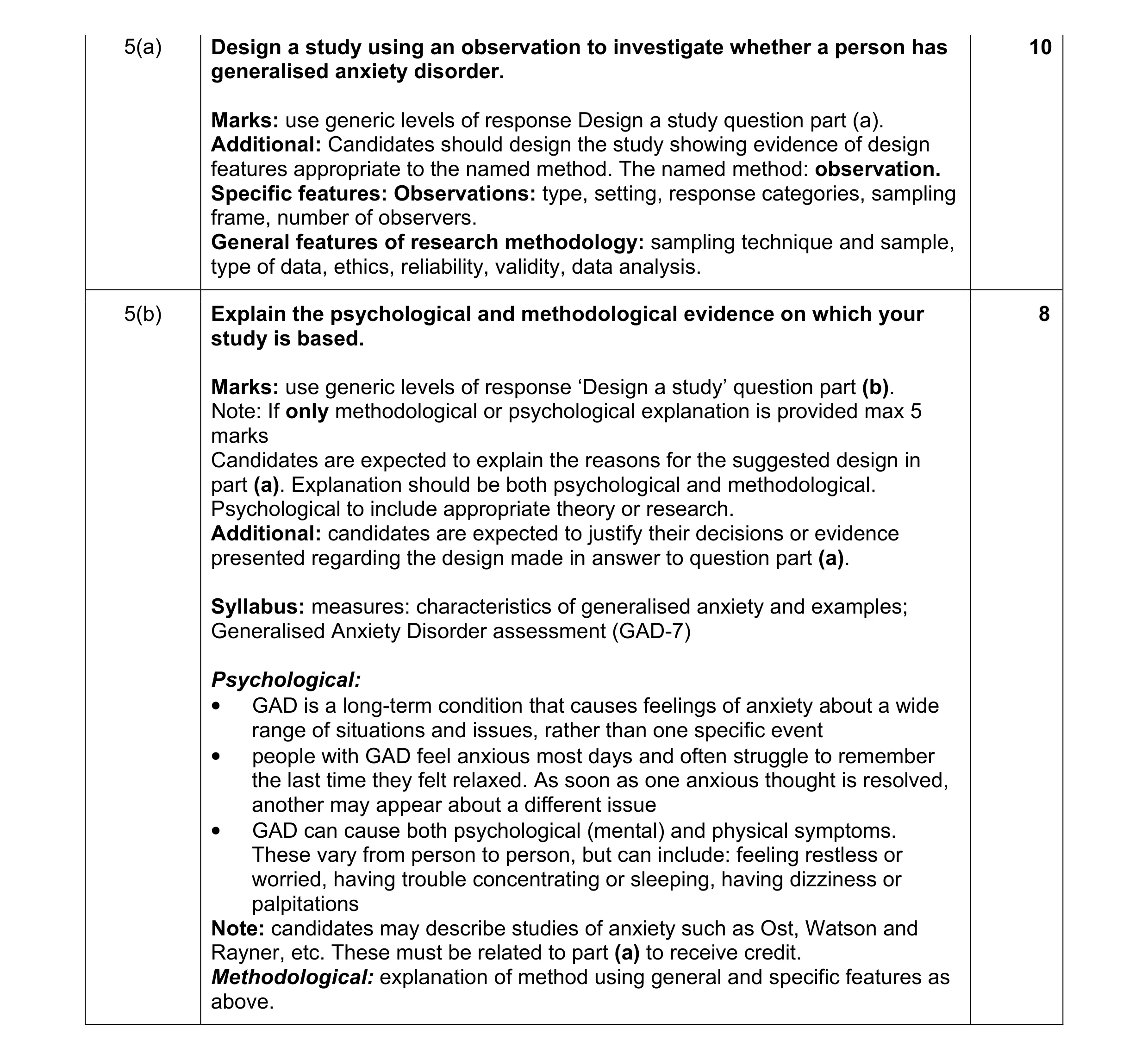 Mark scheme for question 6