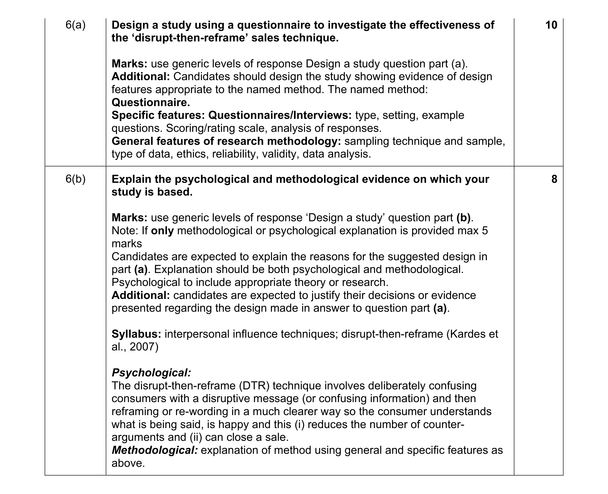 Mark scheme for question 11