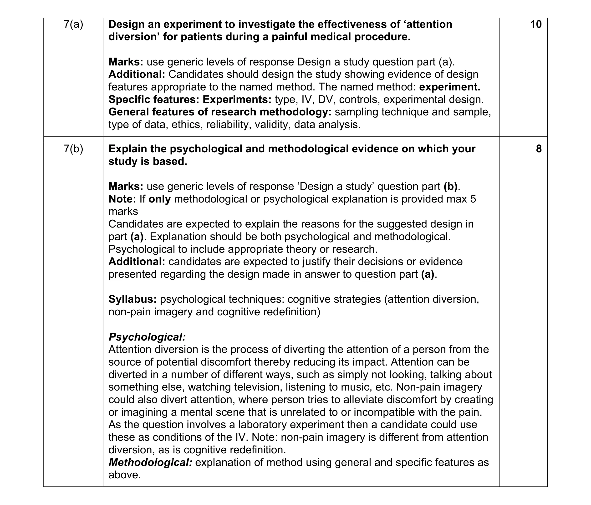 Mark scheme for question 15