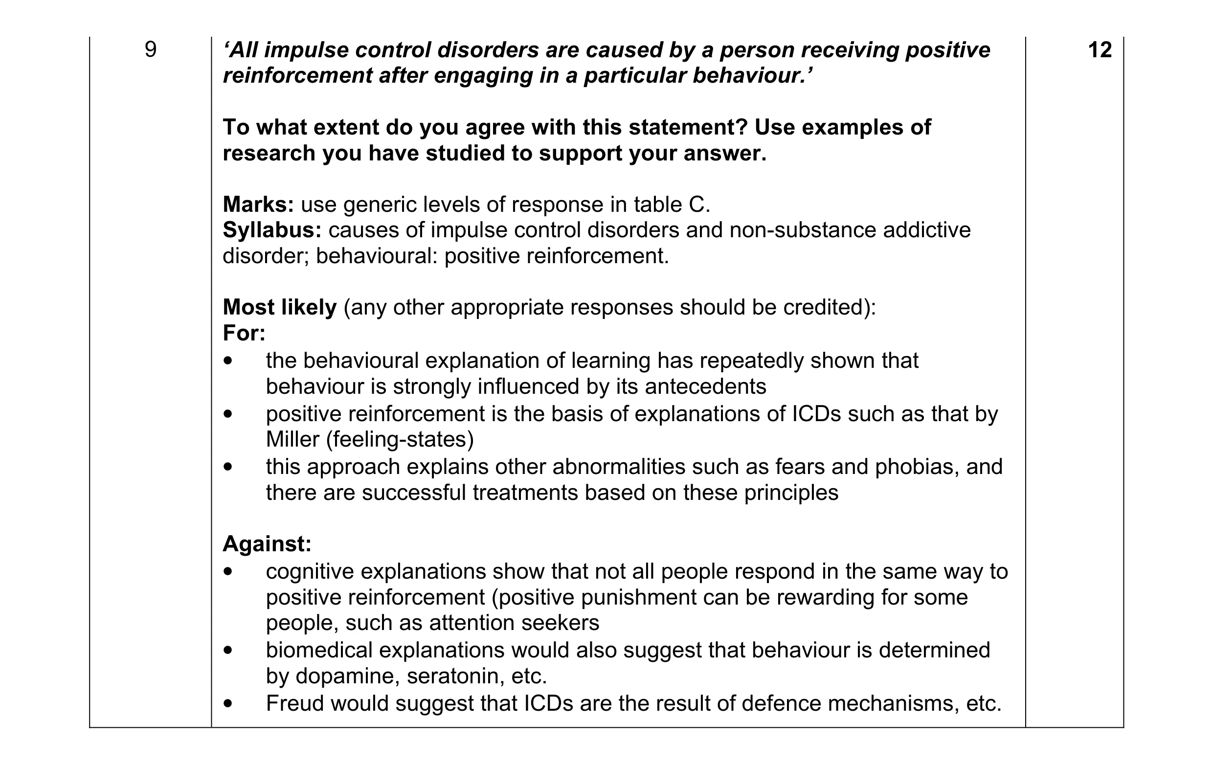Mark scheme for question 13