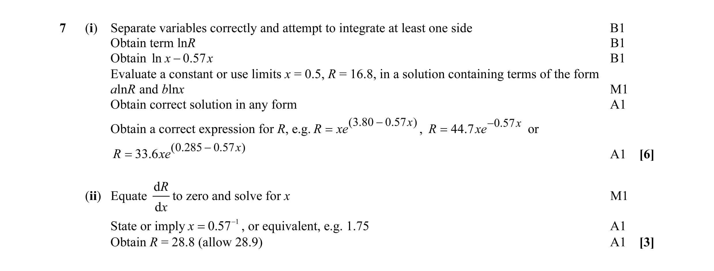 Mark scheme for question 29