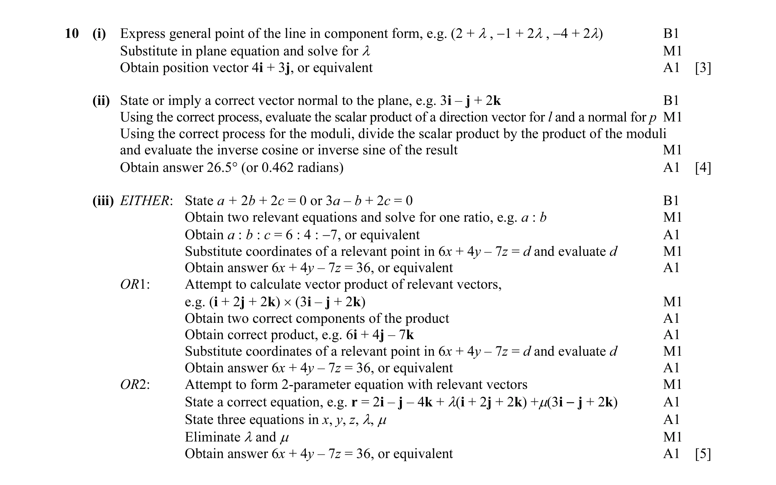 Mark scheme for question 10
