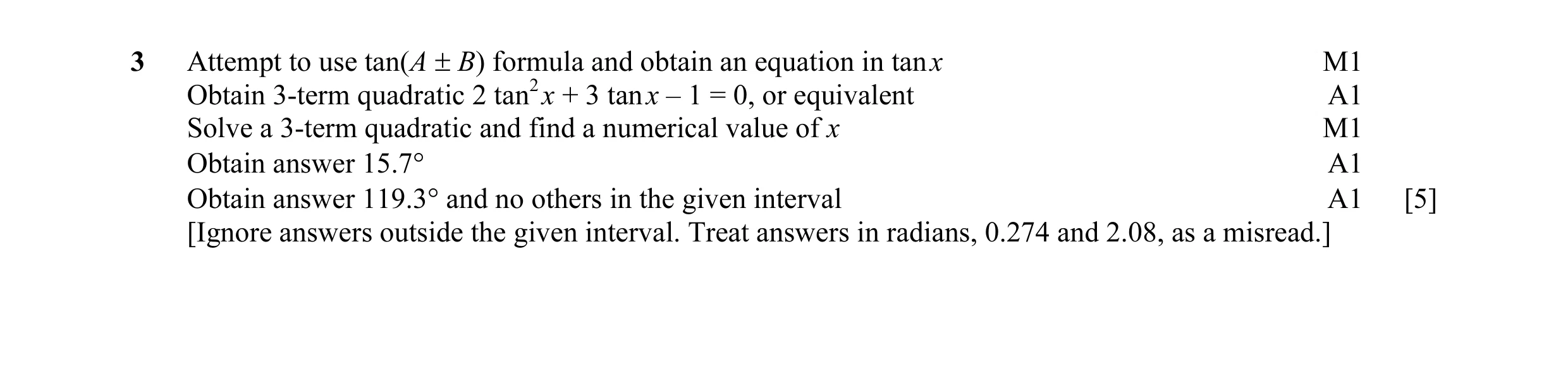 Mark scheme for question 16
