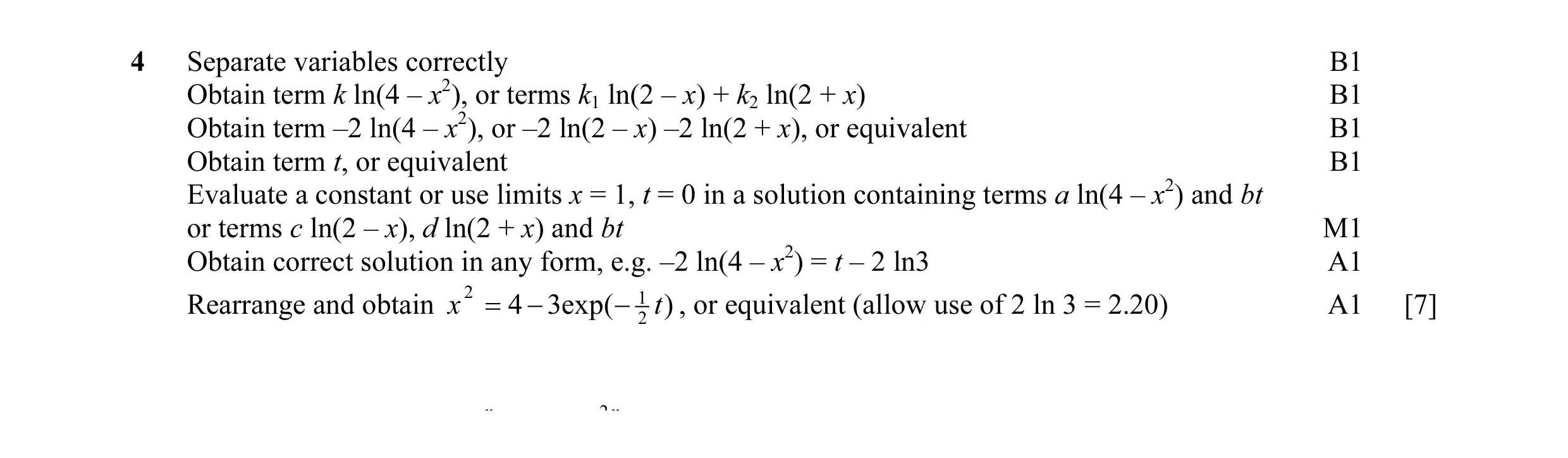 Mark scheme for question 9