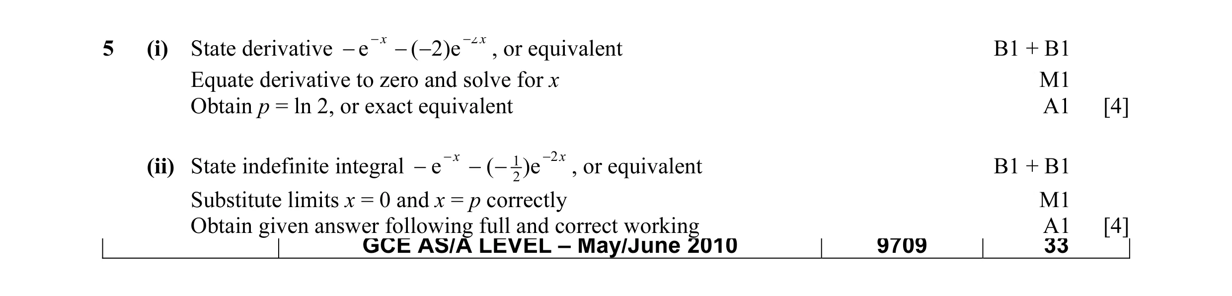 Mark scheme for question 10