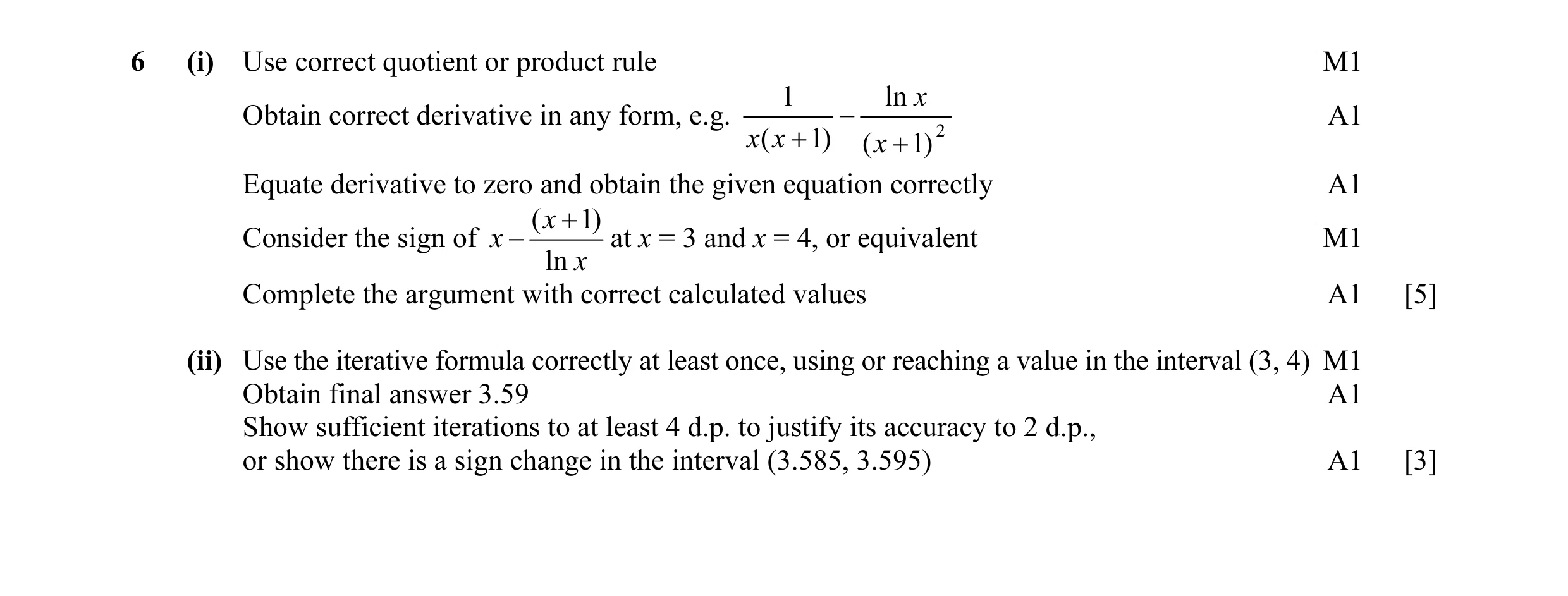 Mark scheme for question 12