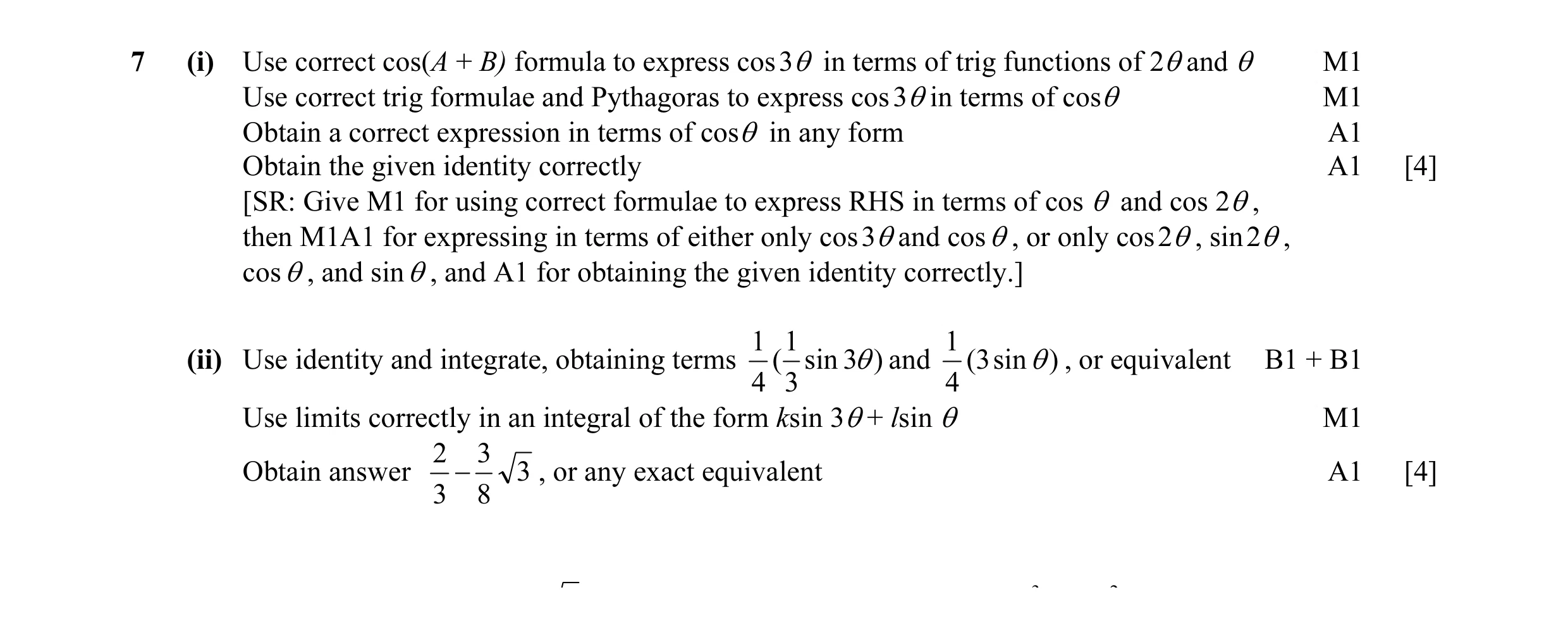 Mark scheme for question 17