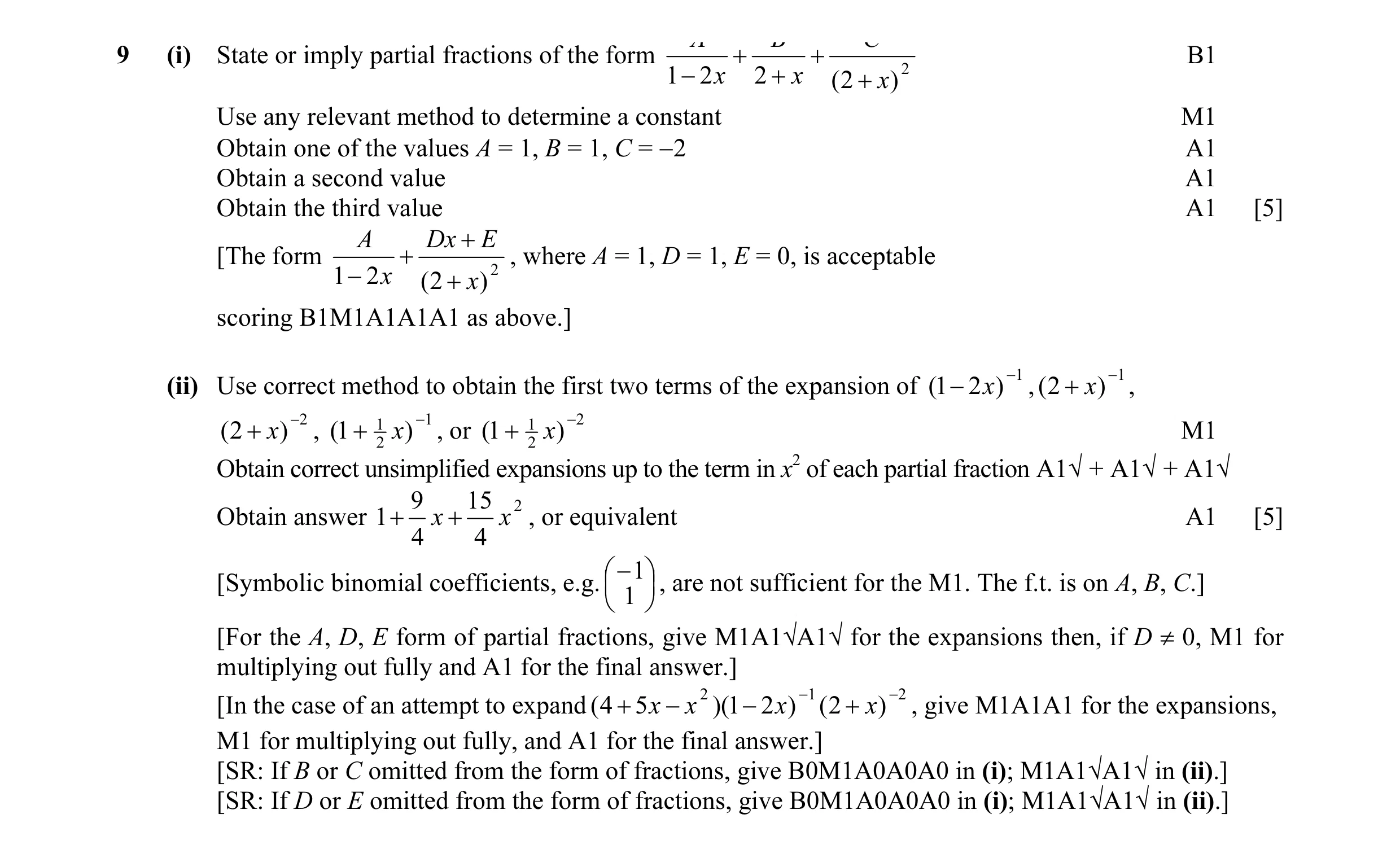 Mark scheme for question 9