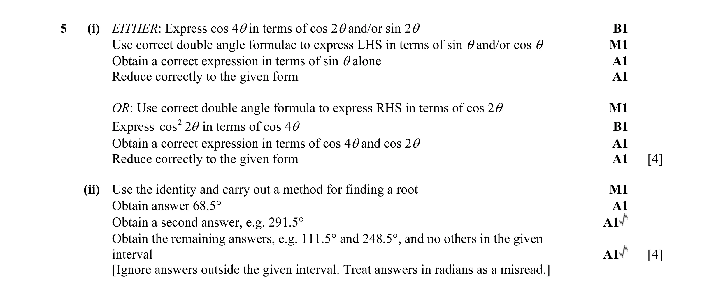 Mark scheme for question 8