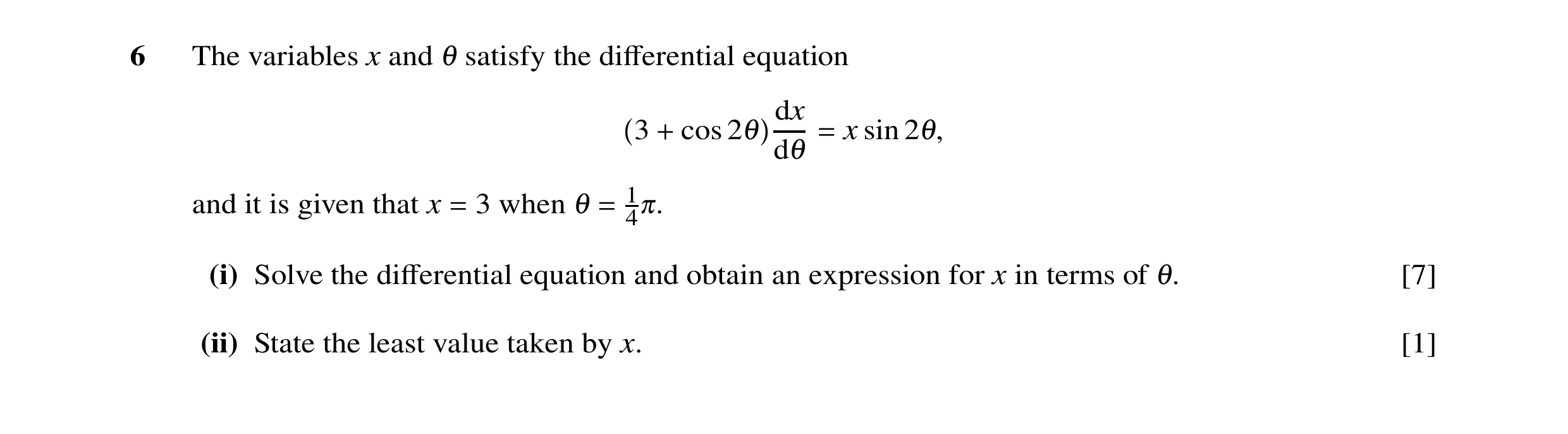 Question 33: The variables x and satisfy the differential equation 1 dx 3 cos x sin + 21 = 21, d1 and it is given that x 3 when 1 = 1 = 40. (i) Solve the…