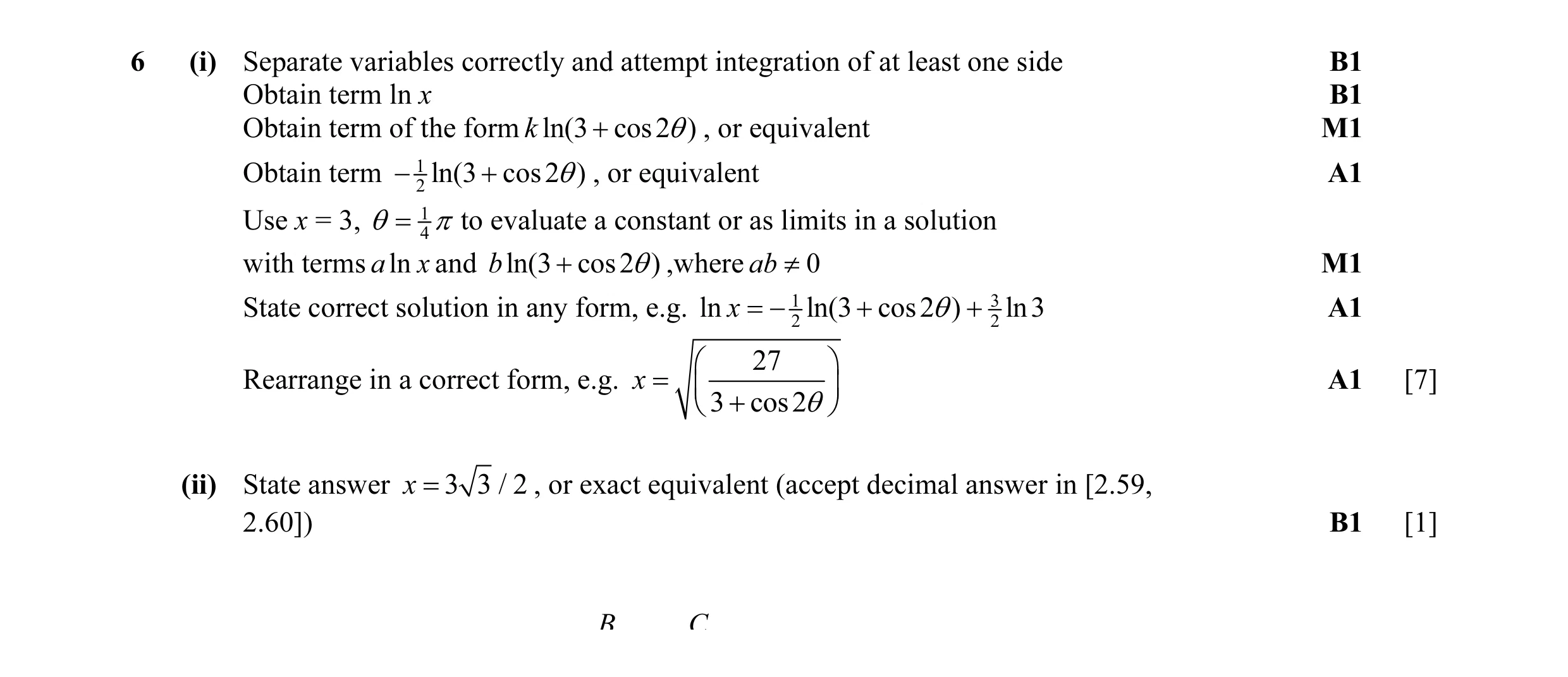 Mark scheme for question 33