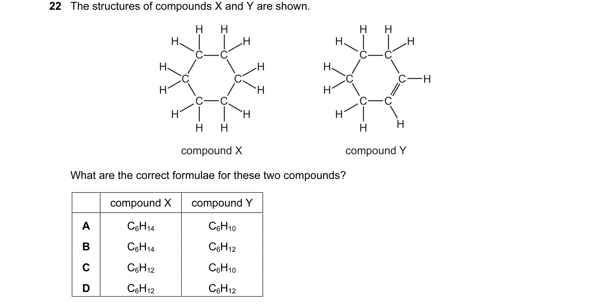 Question 6: The structures of compounds X and Y are shown. H H H H H H H H C C C C H H H C C C C H H H H C C C C H H H H H H H compound X compound Y Wh…