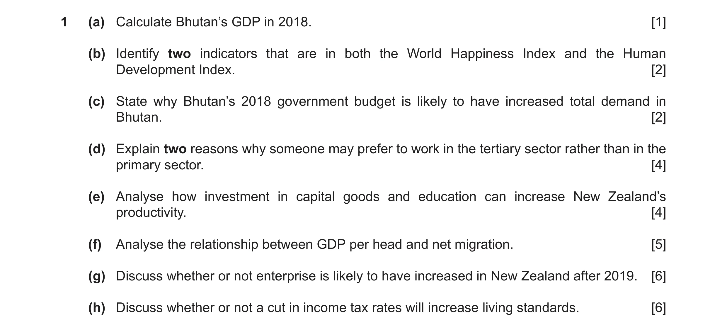 Question 52: (a) Calculate Bhutan’s GDP in 2018. [1] (b) Identify two indicators that are in both the World Happiness Index and the Human Development In…