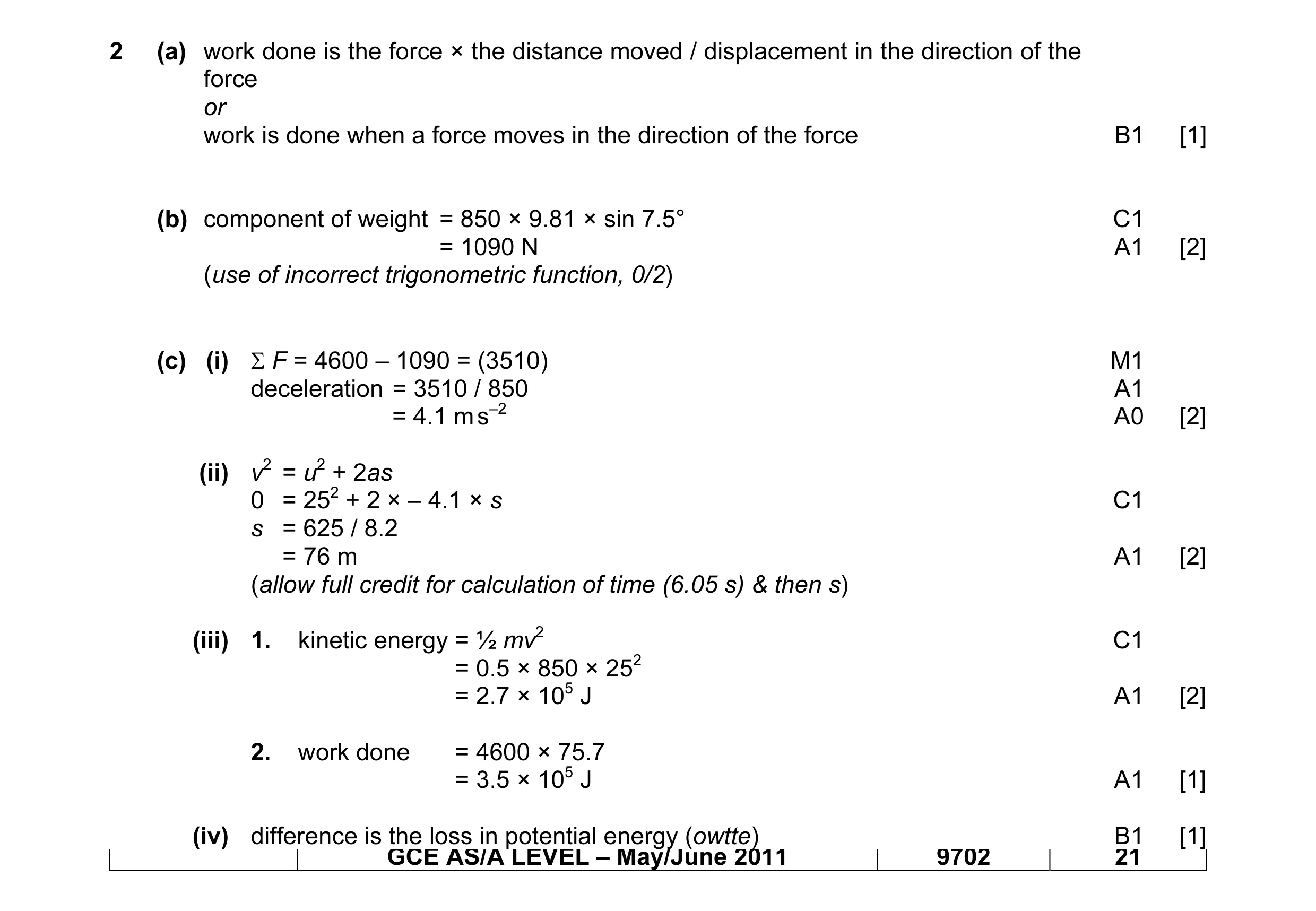 Mark scheme for question 1
