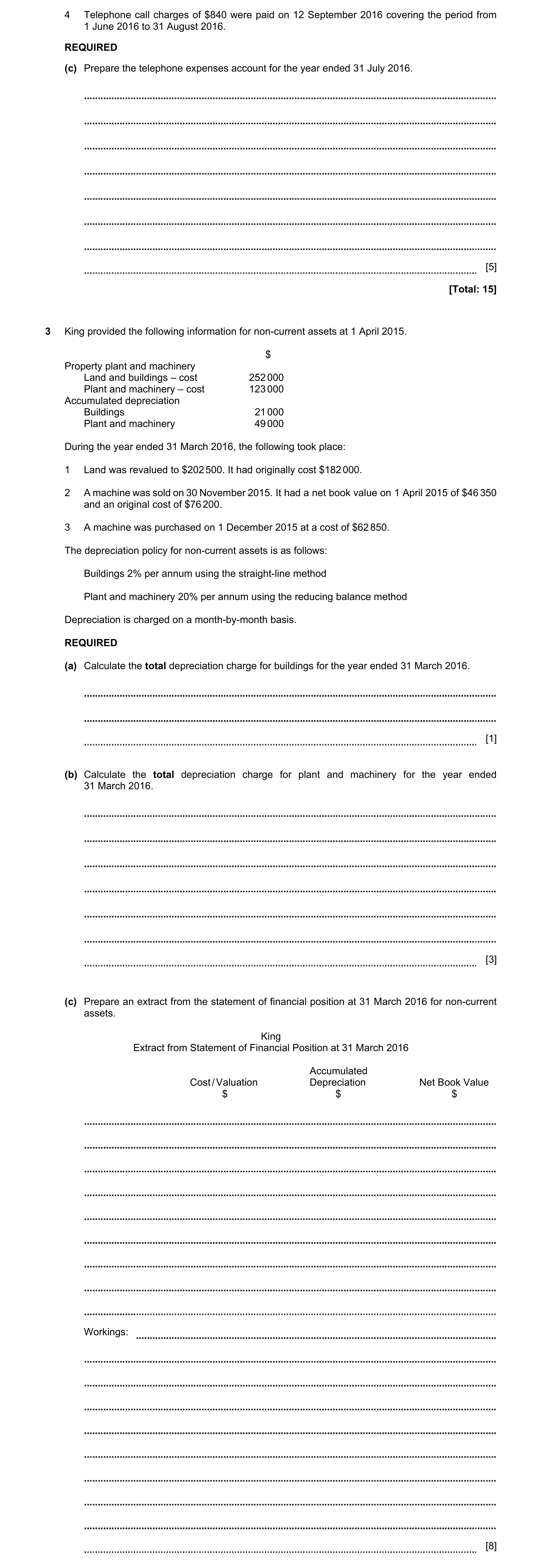 Question 4: Telephone call charges of $840 were paid on 12 September 2016 covering the period from 1 June 2016 to 31 August 2016. REQUIRED (c) Prepare …