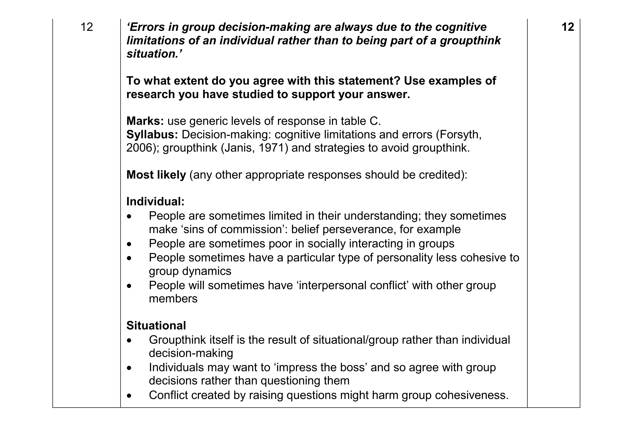 Mark scheme for question 8