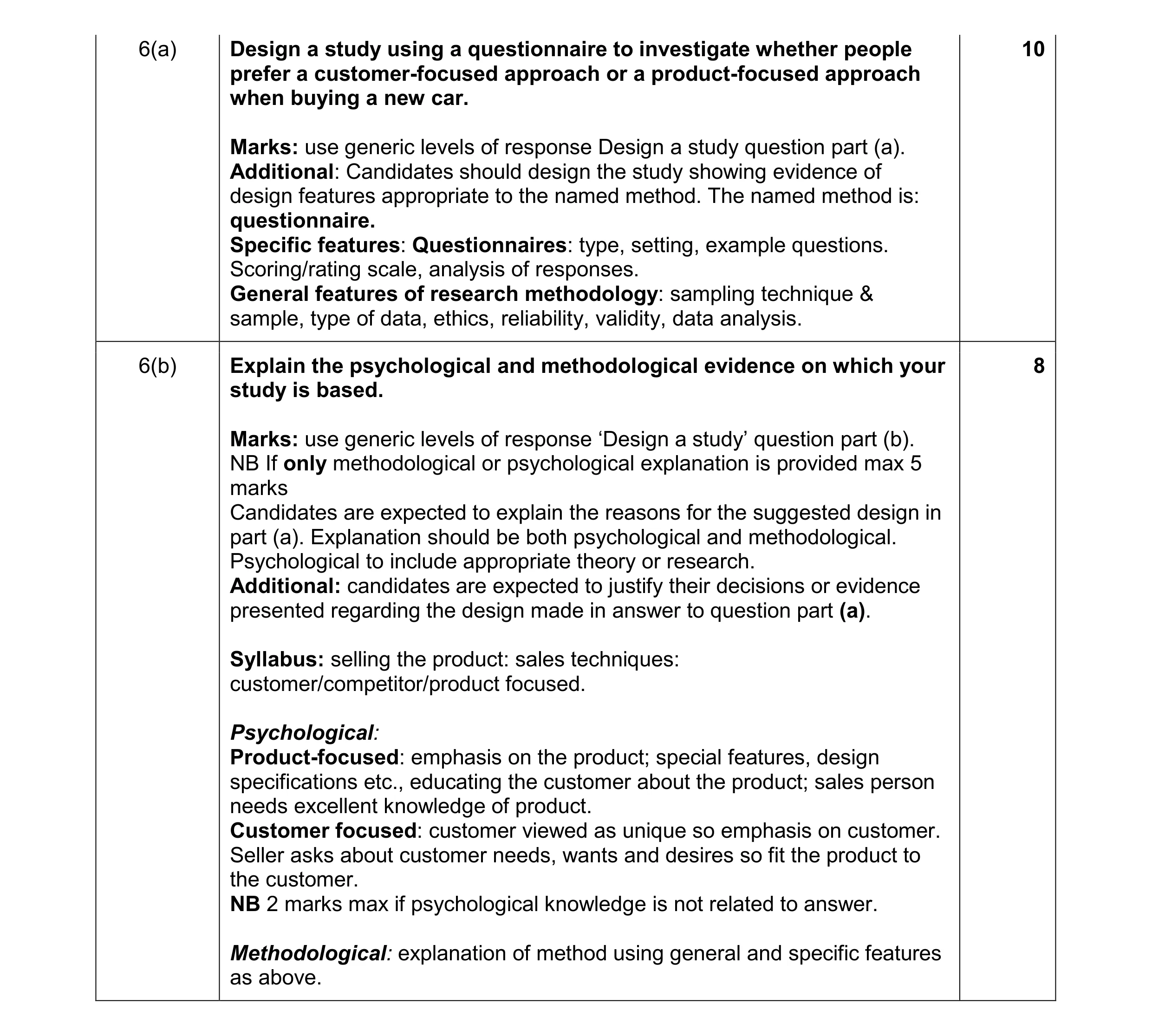 Mark scheme for question 18