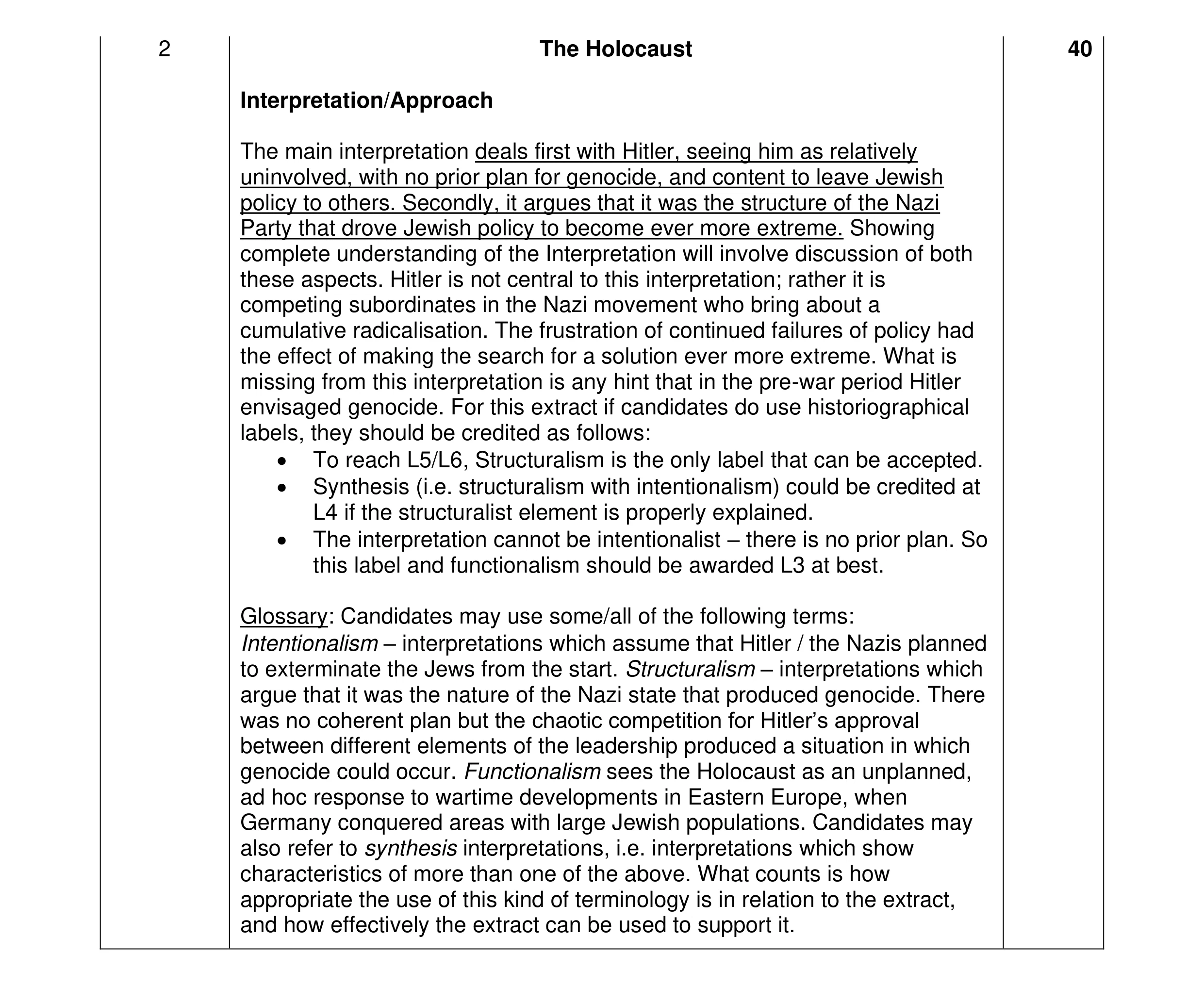 Mark scheme for question 5