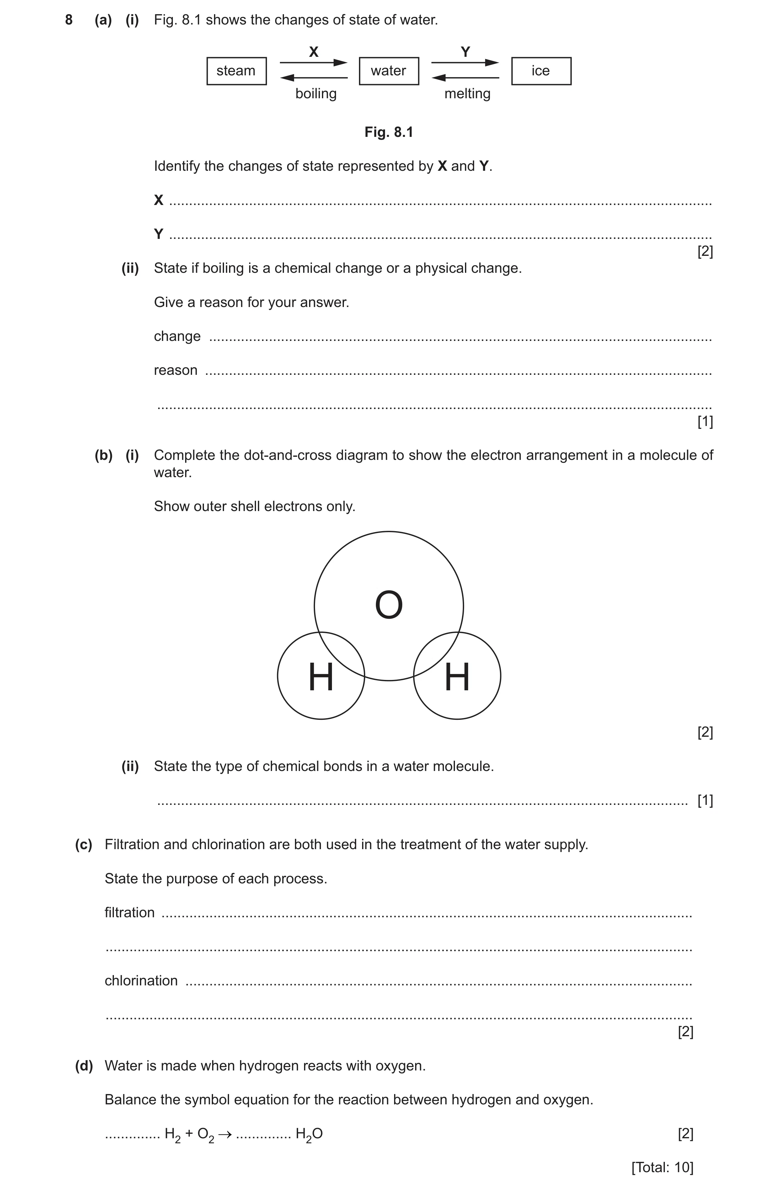 Question 22: (a) (i) Fig. 8.1 shows the changes of state of water. X Y steam water ice boiling melting Fig. 8.1 Identify the changes of state represente…