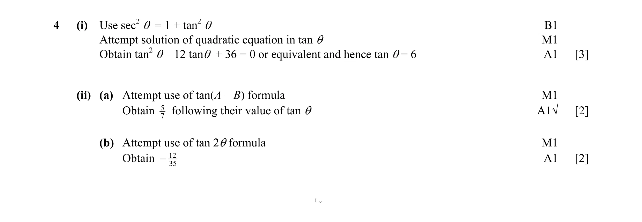 Mark scheme for question 27