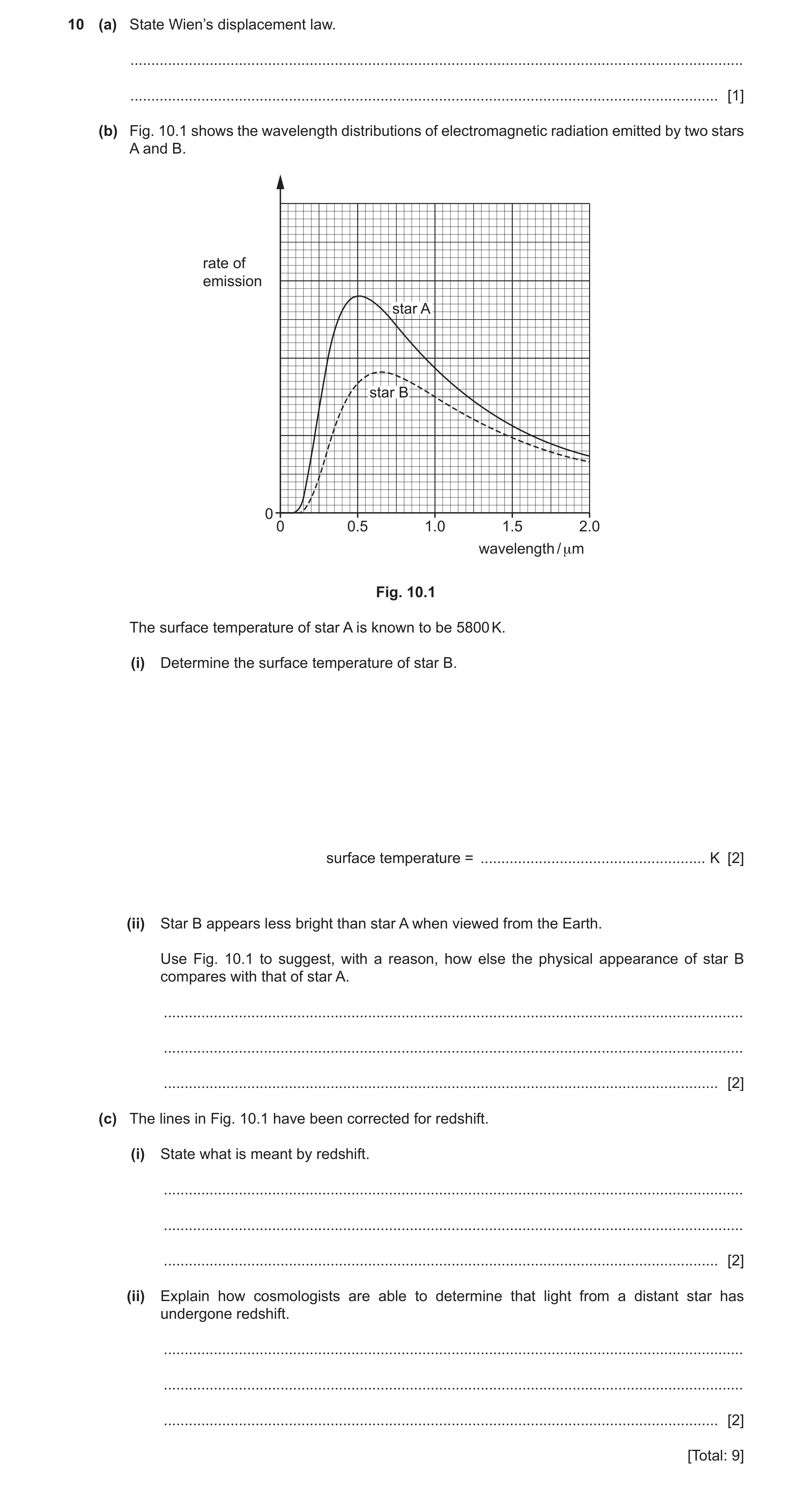 Question 2: (a) State Wien’s displacement law. ........................................................................................................…